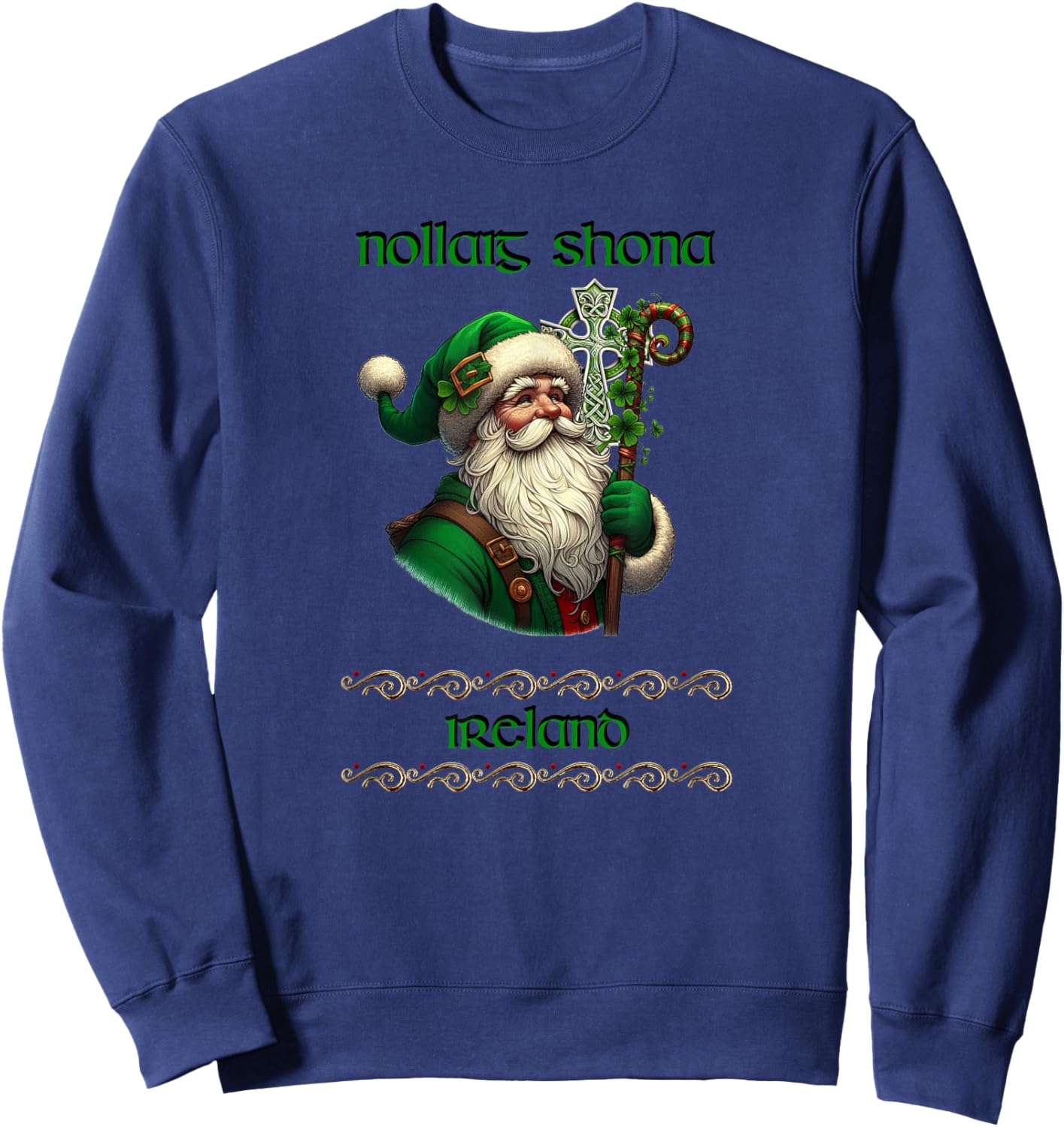 Irish Santa & Celtic Cross Christmas Sweatshirt - Sweatshirt | Navy