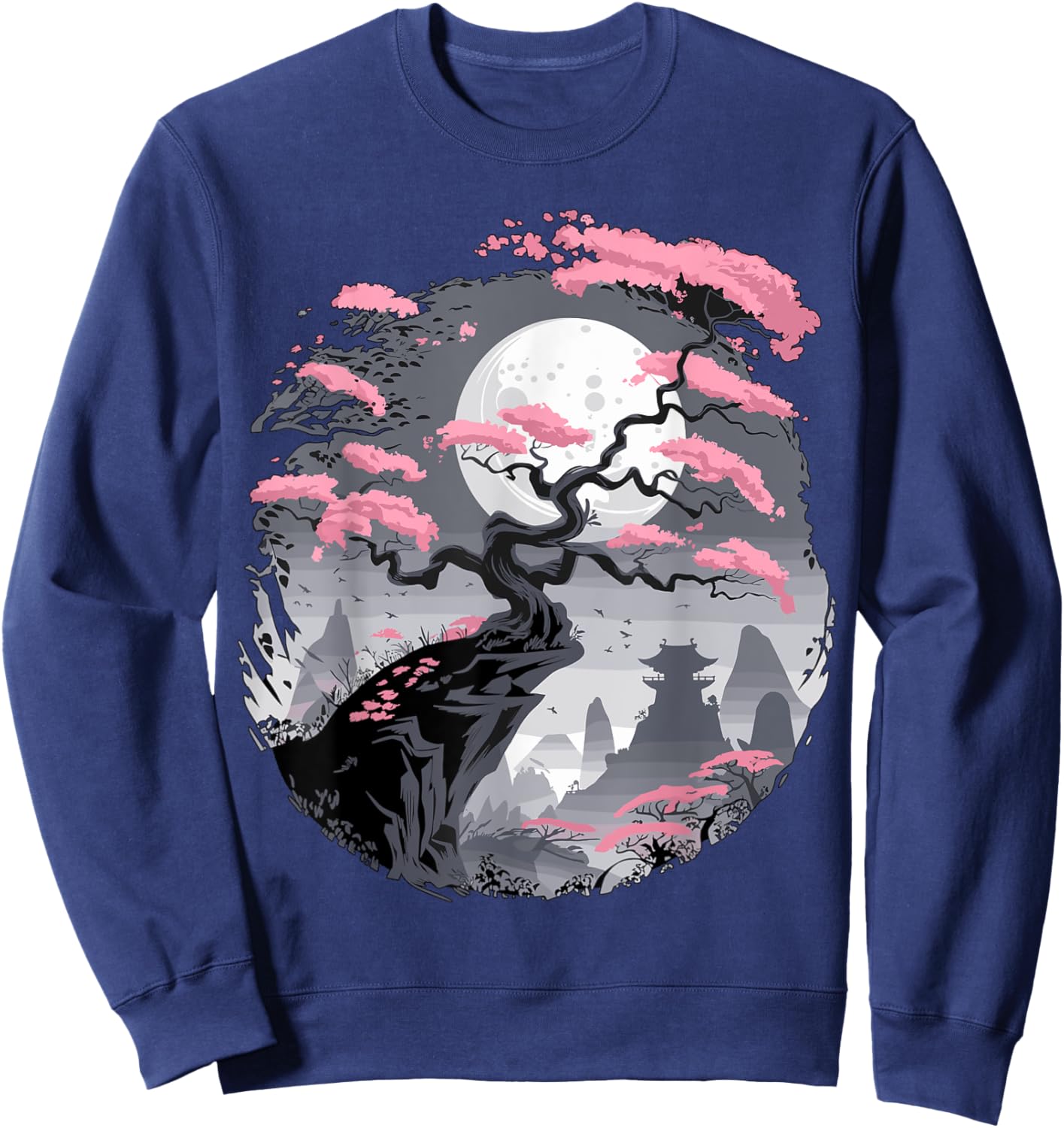 Japanese Sakura Garden Mount Fuji Cherry Blossom Sweatshirt - Sweatshirt | Navy