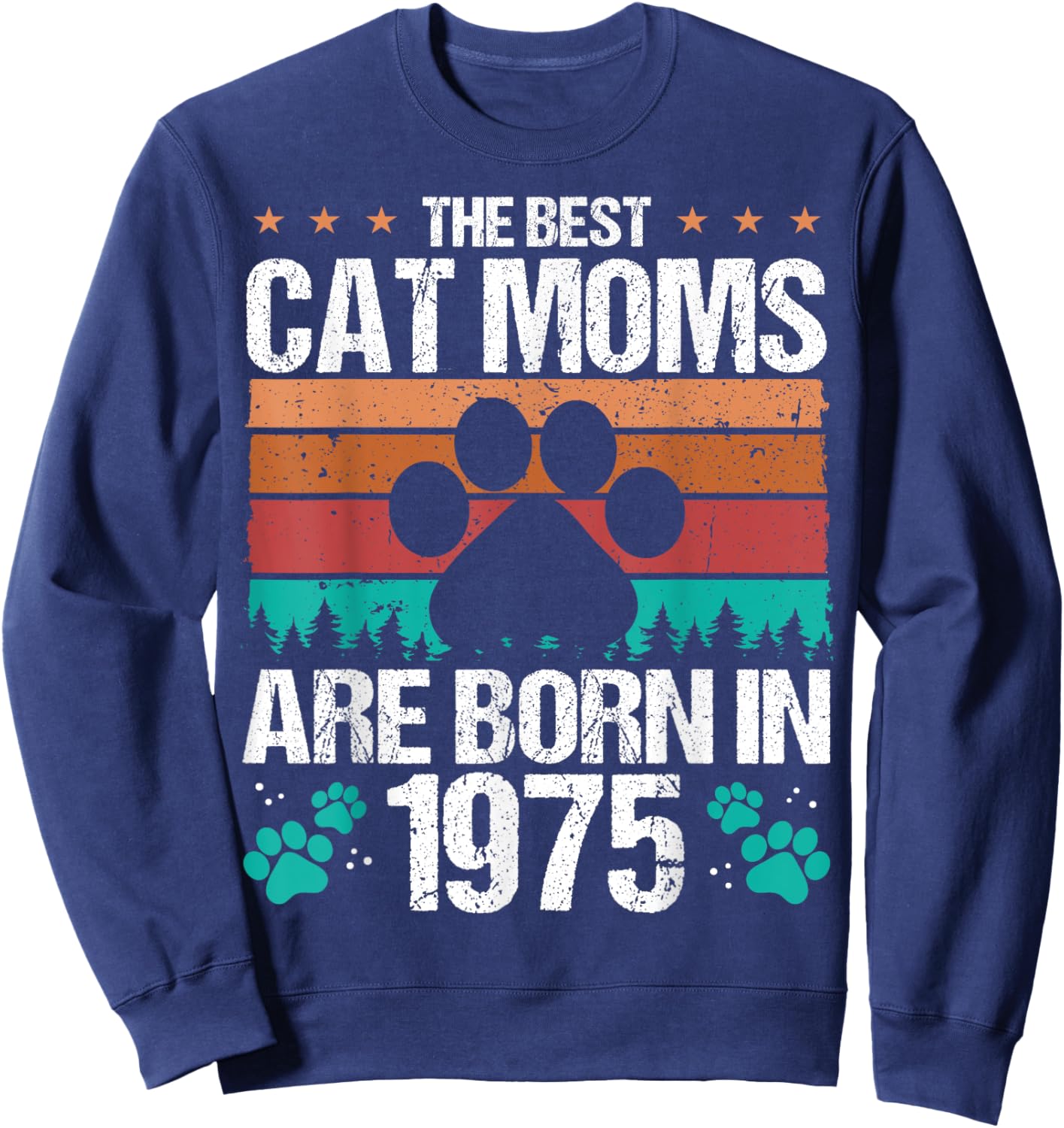 1975 Birthday Cat Mother Vintage Cat Mom Born in 1975 Women Kids Sweatshirt - Sweatshirt | Navy