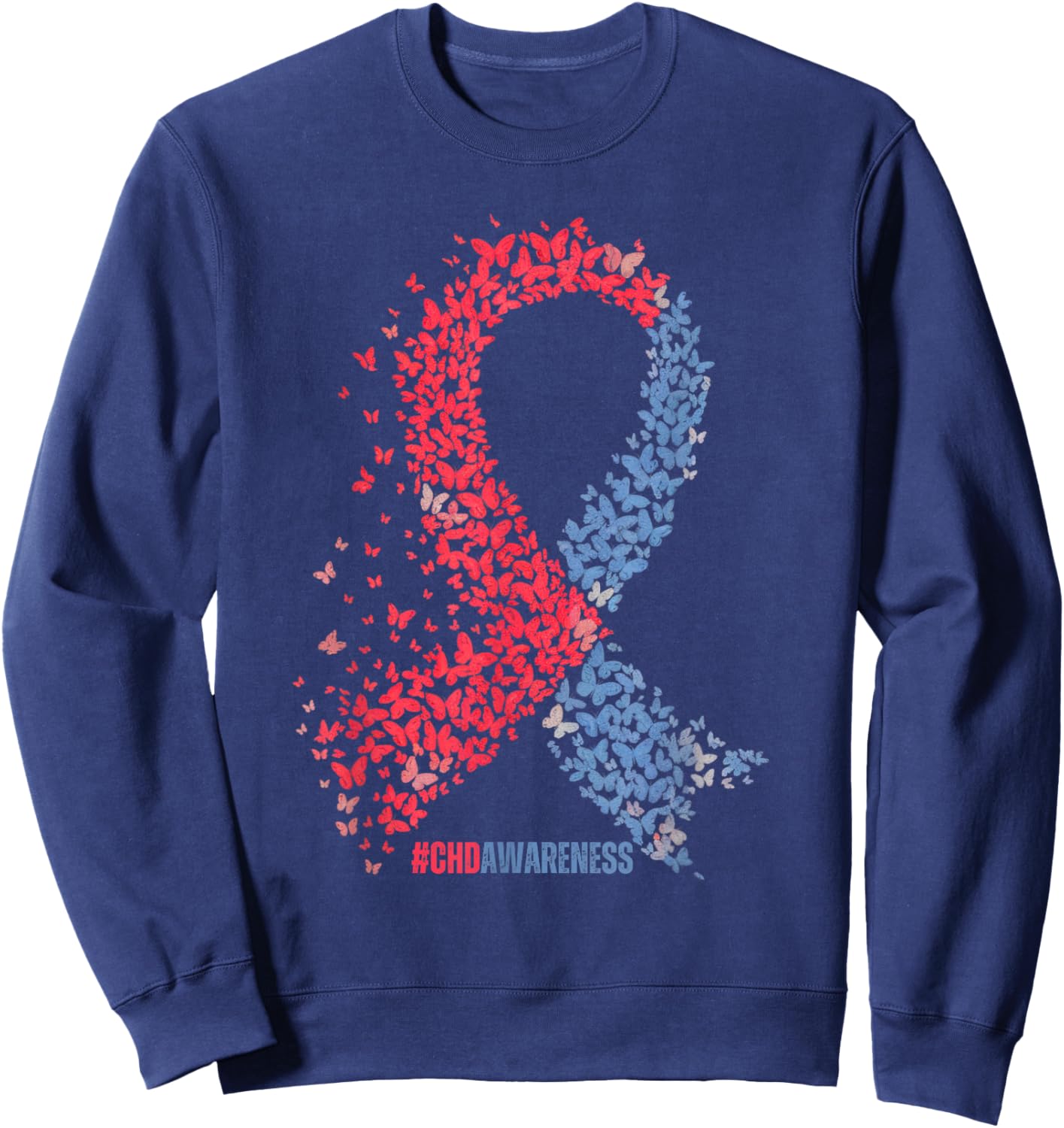 CHD Awareness Butterfly Ribbon Heart Health Support Sweatshirt - Sweatshirt | Navy