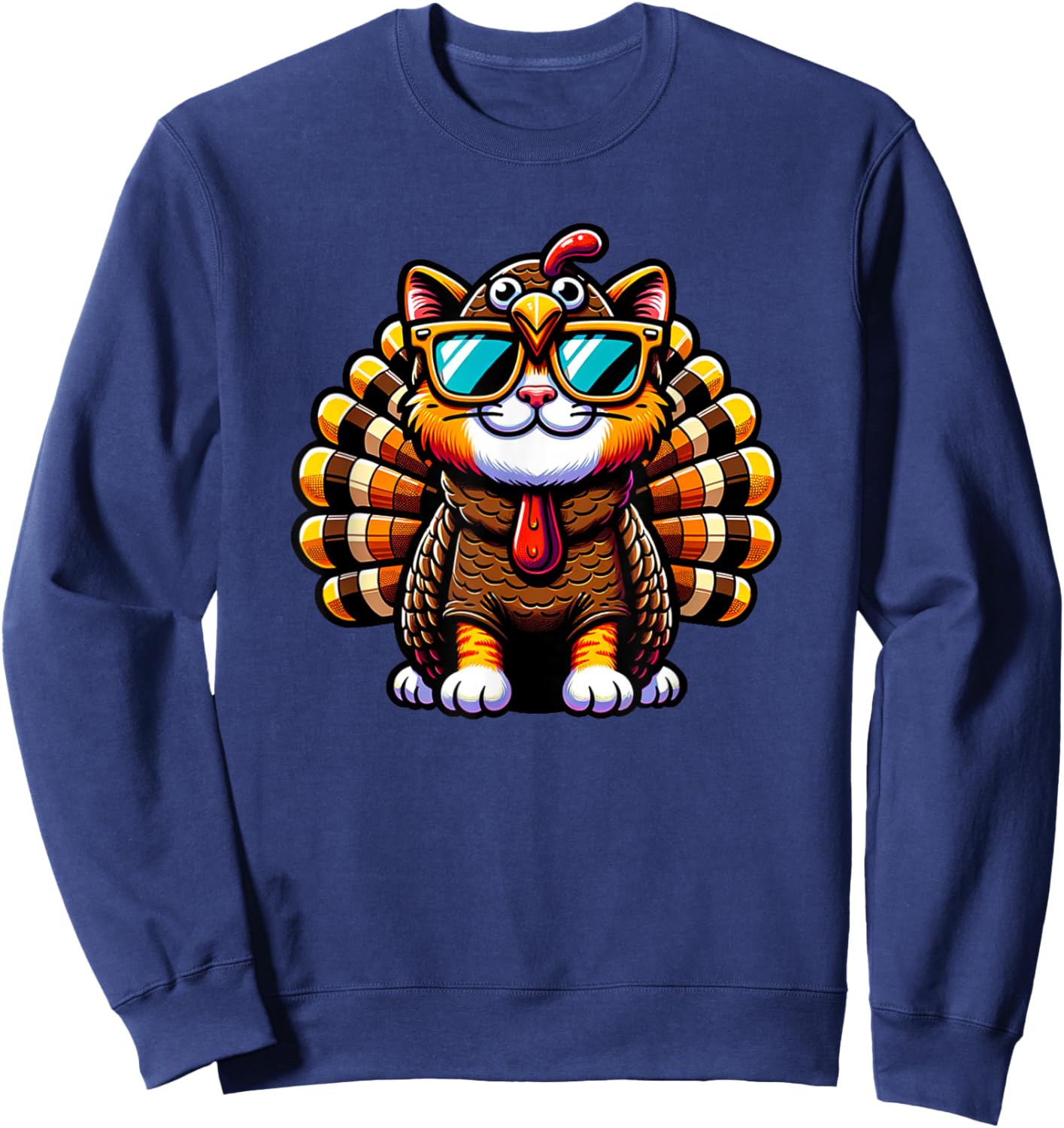 Thanksgiving Cat Funny Thanksgiving Cat withTurkey Costume Sweatshirt - Sweatshirt | Navy