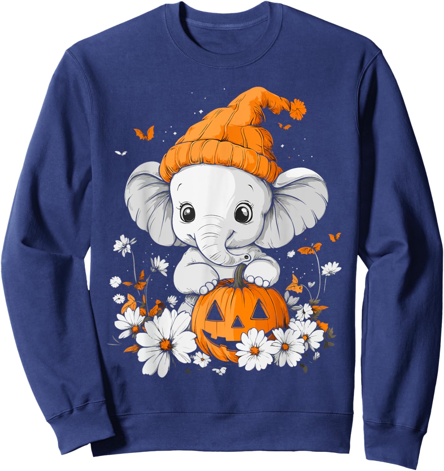 Halloween Pumpkin Flower Girls Boys Kids Elephant Halloween Sweatshirt - Sweatshirt | Navy