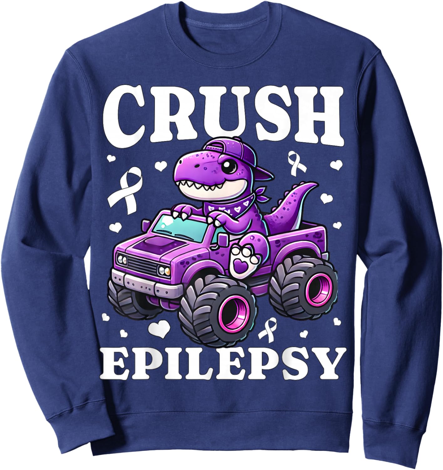 Crush Epilepsy Awareness For Kids Boys Girls Monster Truck Sweatshirt - Sweatshirt | Navy