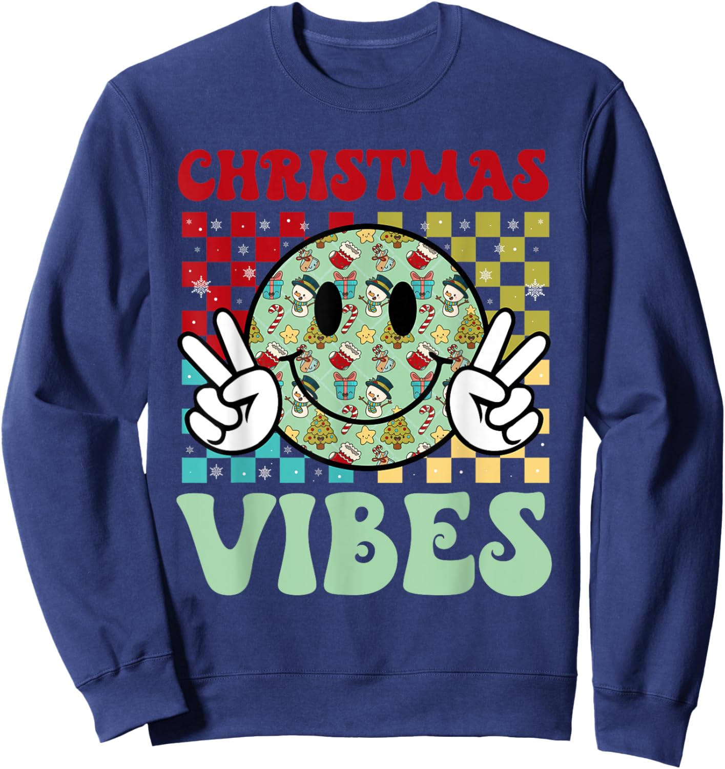 Groovy Christmas Vibes Santa Claus Xmas Kids Girls Sweatshirt - Sweatshirt | Navy