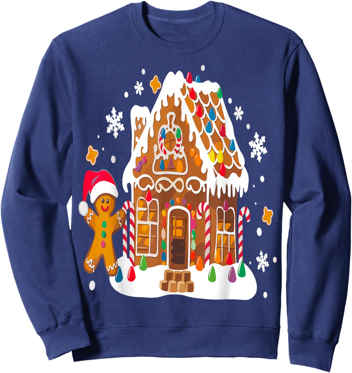 Gingerbread Houses and Snowflakes Sweet Christmas Sweatshirt - Sweatshirt | Navy