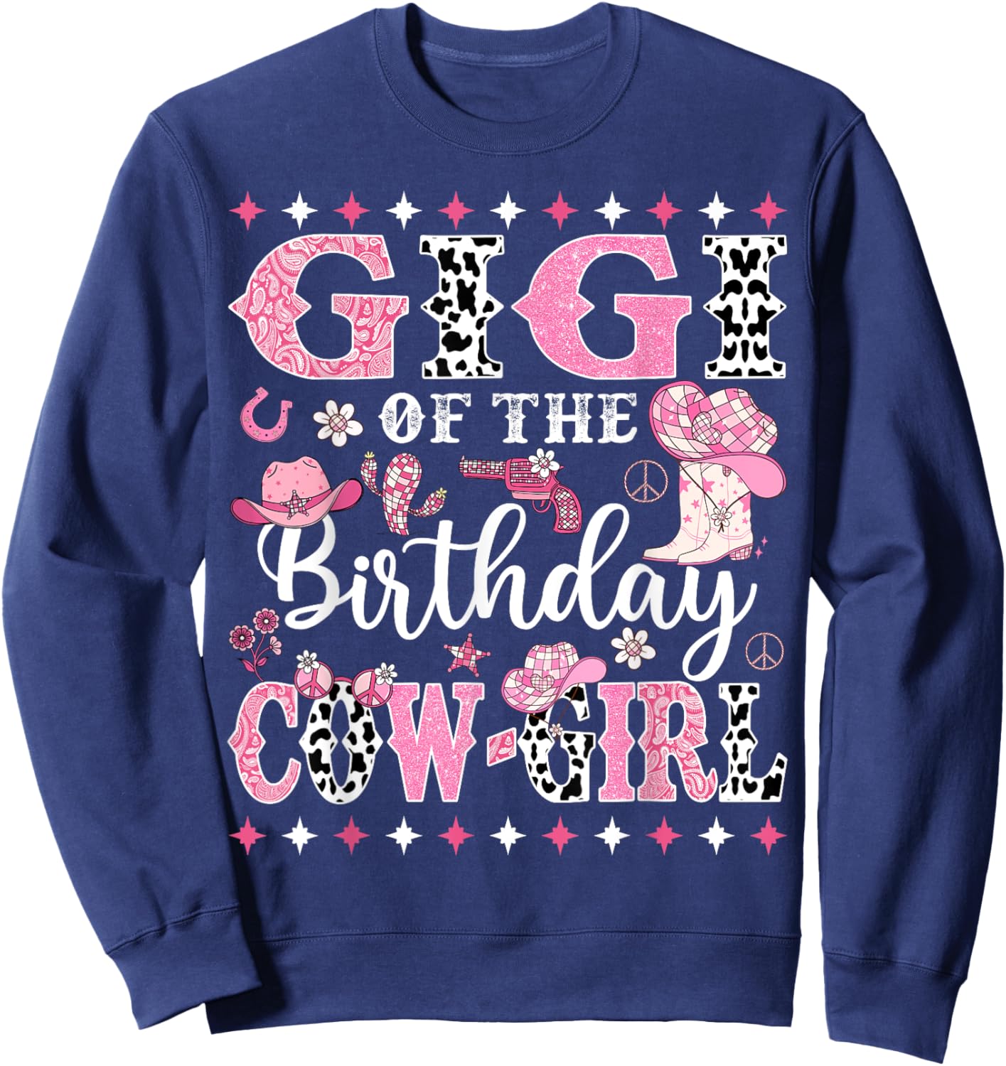 Cowgirl Birthday Matching Family Gigi Of The Birthday CowGirl Rodeo -Kids, -Adults Black Small Short Sleeve Sweatshirt - Sweatshirt | Navy