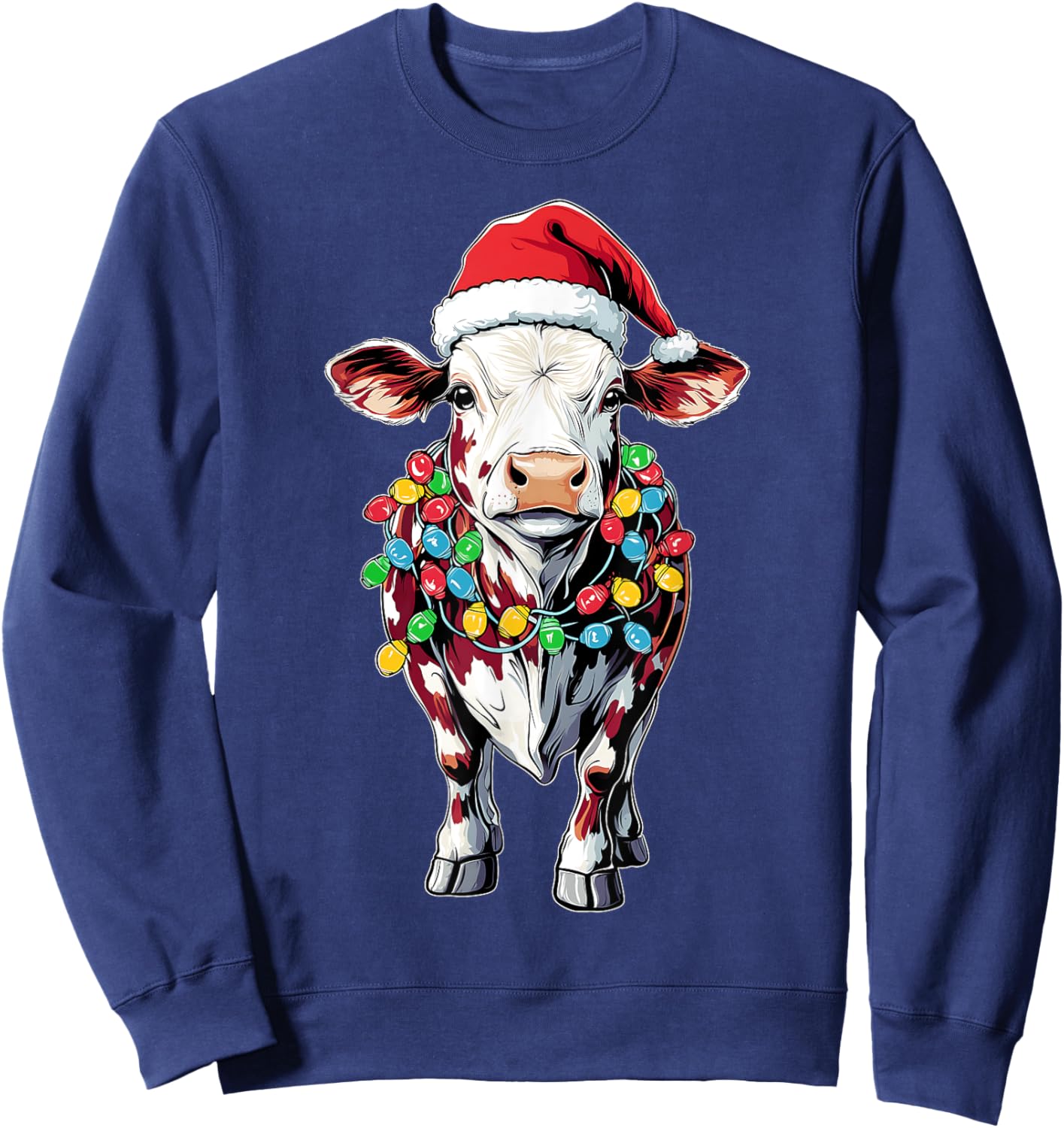 Hereford Cattle Farmer Christmas Hat Xmas - -Adults/Kids - Black - Short Sleeve - - Graphic - Cartoon - People - Christmas/Farming Enthusiasts, Young Adults, Children Sweatshirt - Sweatshirt | Navy