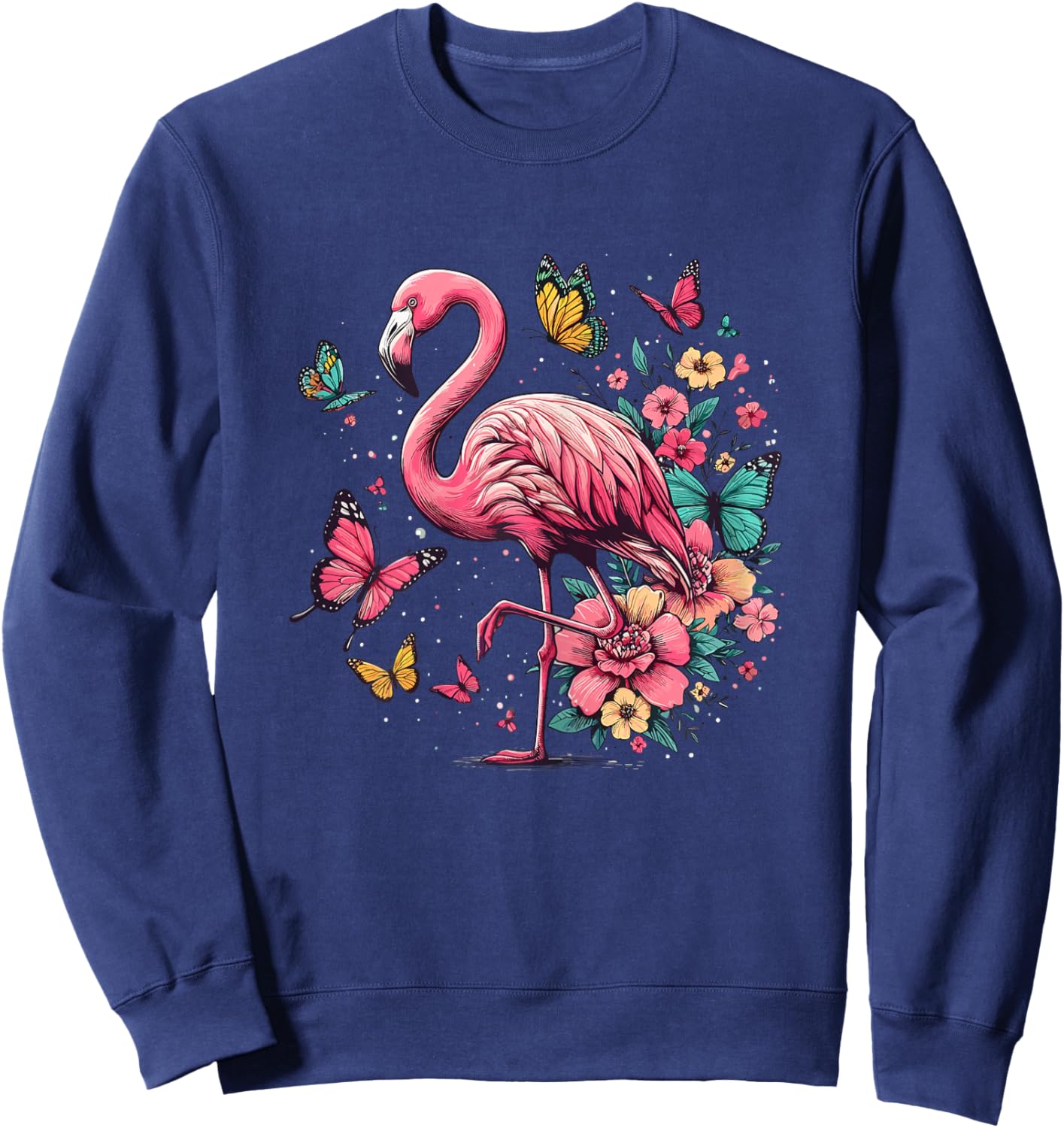 Nature Pink Flowers Flamingo Sweatshirt - Sweatshirt | Navy