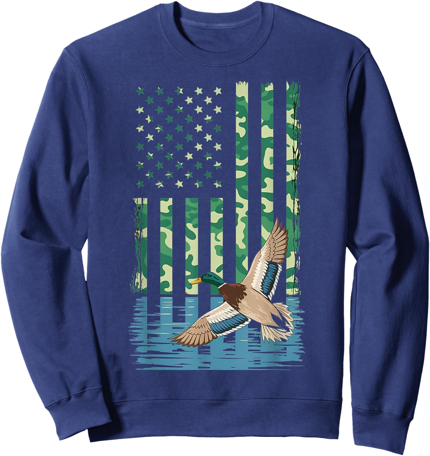 Duck Hunting Shirt Camo American Flag Hunting Gifts Men Boys Sweatshirt - Sweatshirt | Navy