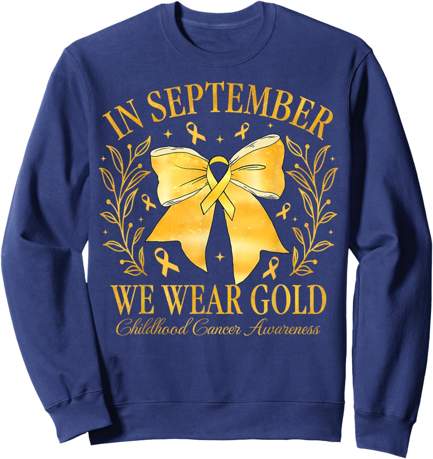 Childhood Cancer Awareness Month Gold Ribbon Coquette Bow Sweatshirt - Sweatshirt | Navy