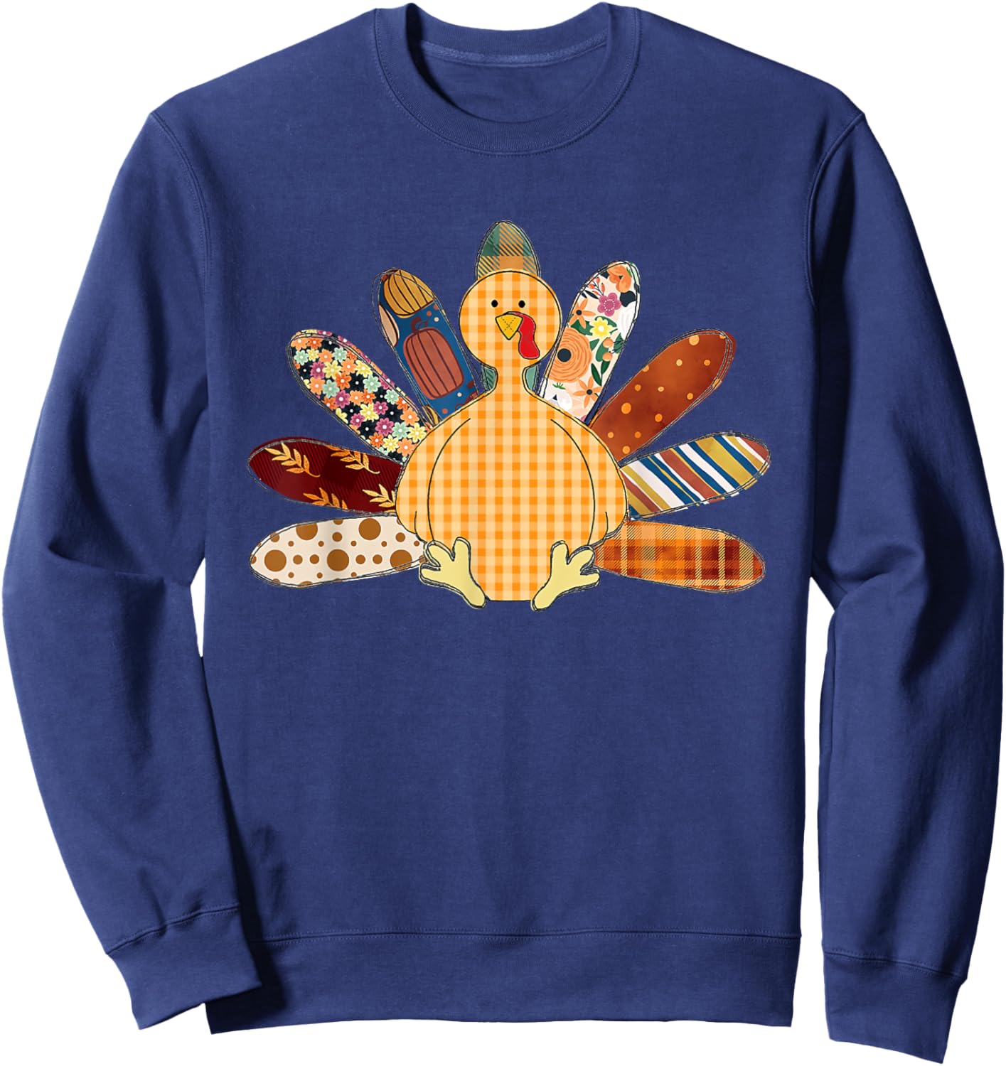 Fall Shirt, Thanksgiving Turkey, Quilted, Black, Small, Short Sleeve, Classic Fit, Polyester 100% Sweatshirt - Sweatshirt | Navy