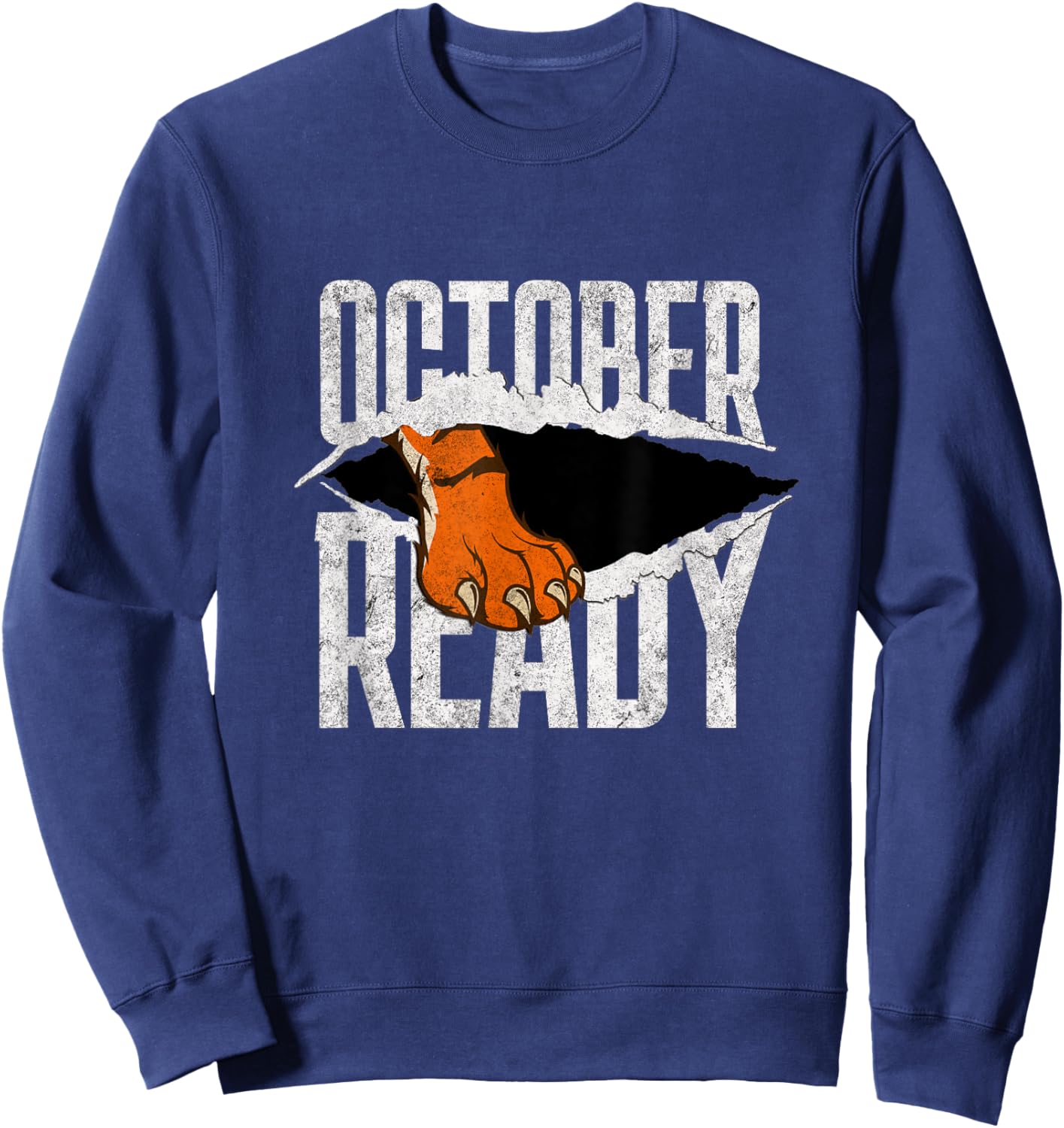 Distressed Tiger Foot Vintage October Ready Tigers Sweatshirt - Sweatshirt | Navy