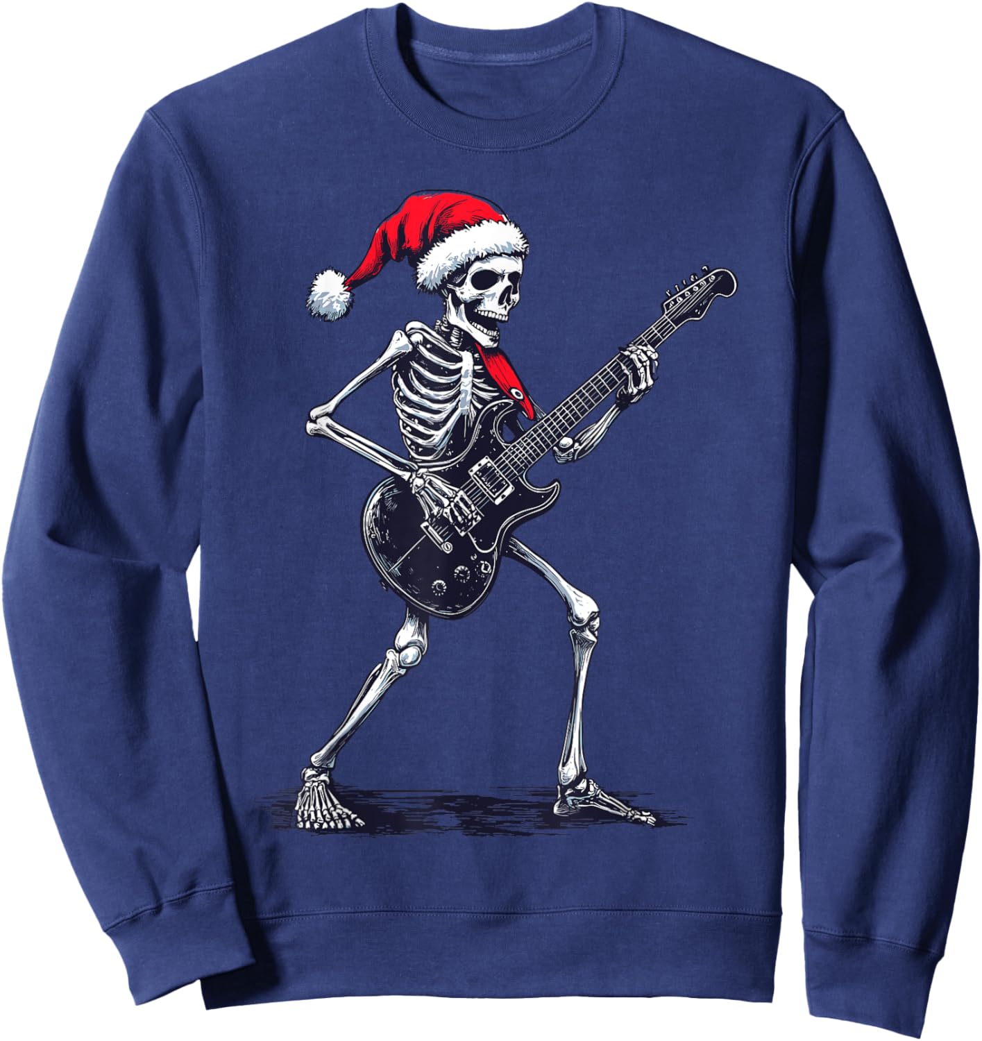 Santa Skeleton Playing Electric Guitar - Guitarist Christmas Sweatshirt - Sweatshirt | Navy