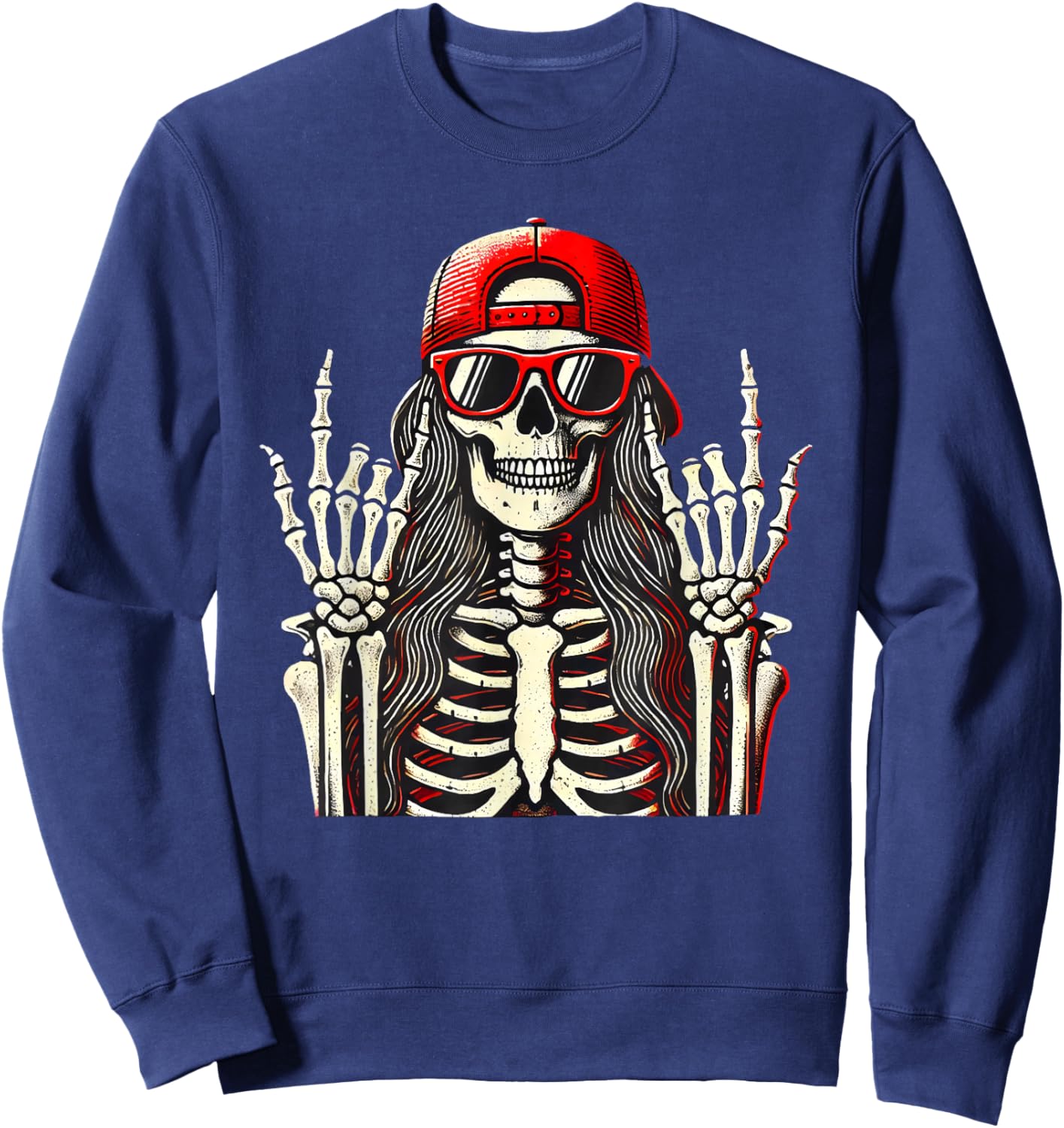 Rock'n Roll Girl, Skeleton Rocker Cool Punk Rock, Rock Music Sweatshirt - Sweatshirt | Navy