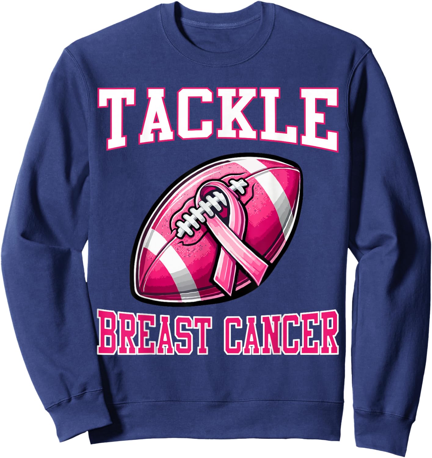 Tackle Breast Cancer Awareness Football Pink Ribbon Boys Kid Sweatshirt - Sweatshirt | Navy