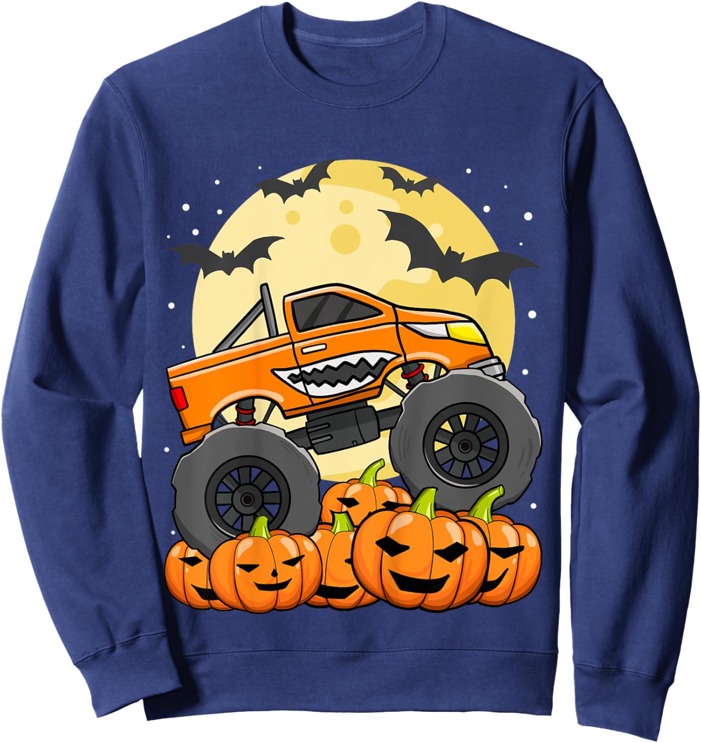 Kids Monster Truck Halloween Jack O Lantern Moon Pumpkin Toddler Sweatshirt - Sweatshirt | Navy