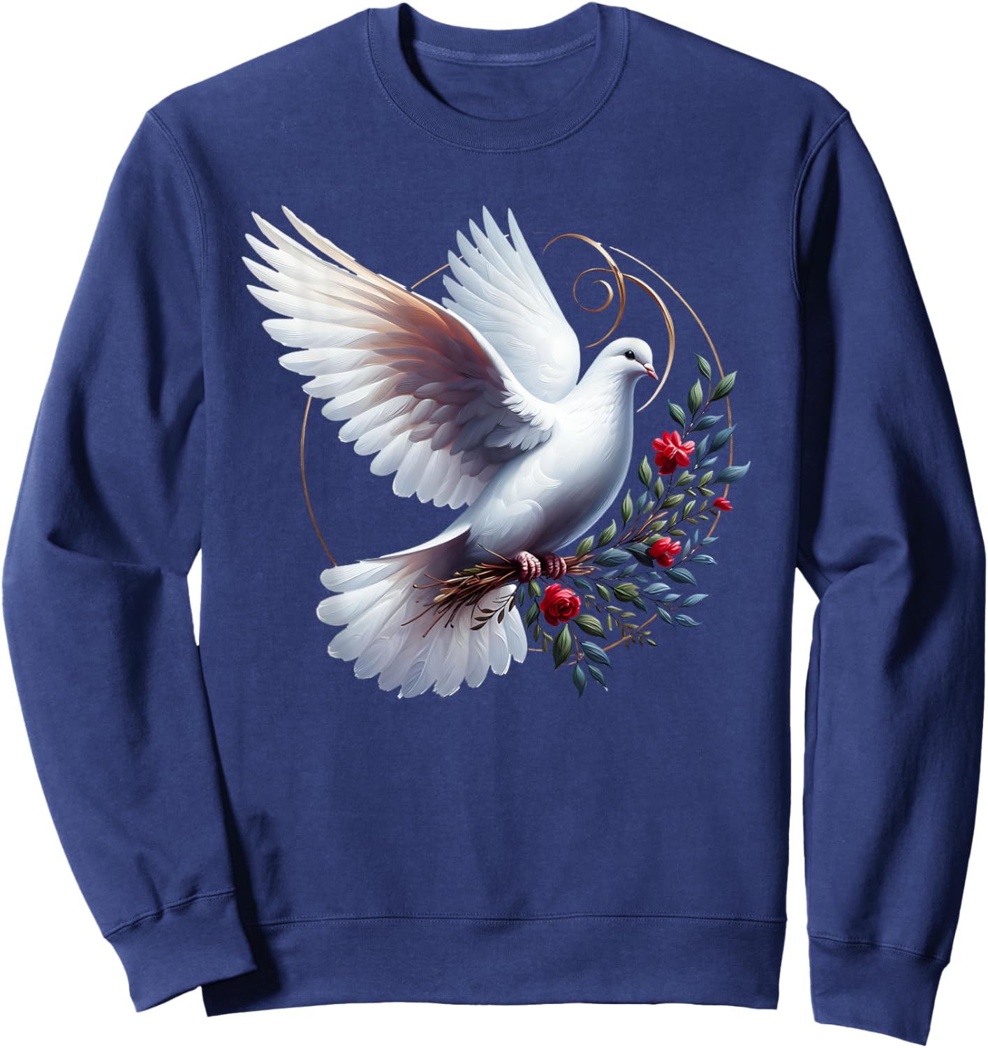 Elegant Flight of the Peaceful White Dove Bird Floral Art Sweatshirt - Sweatshirt | Navy