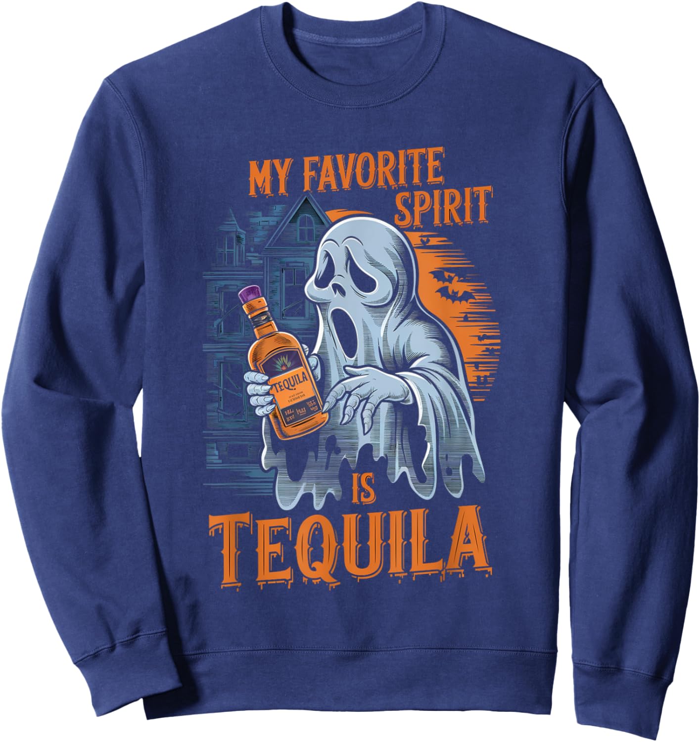 My Favorite Spirit Is Tequila Ghost Halloween Tequila Sweatshirt - Sweatshirt | Navy