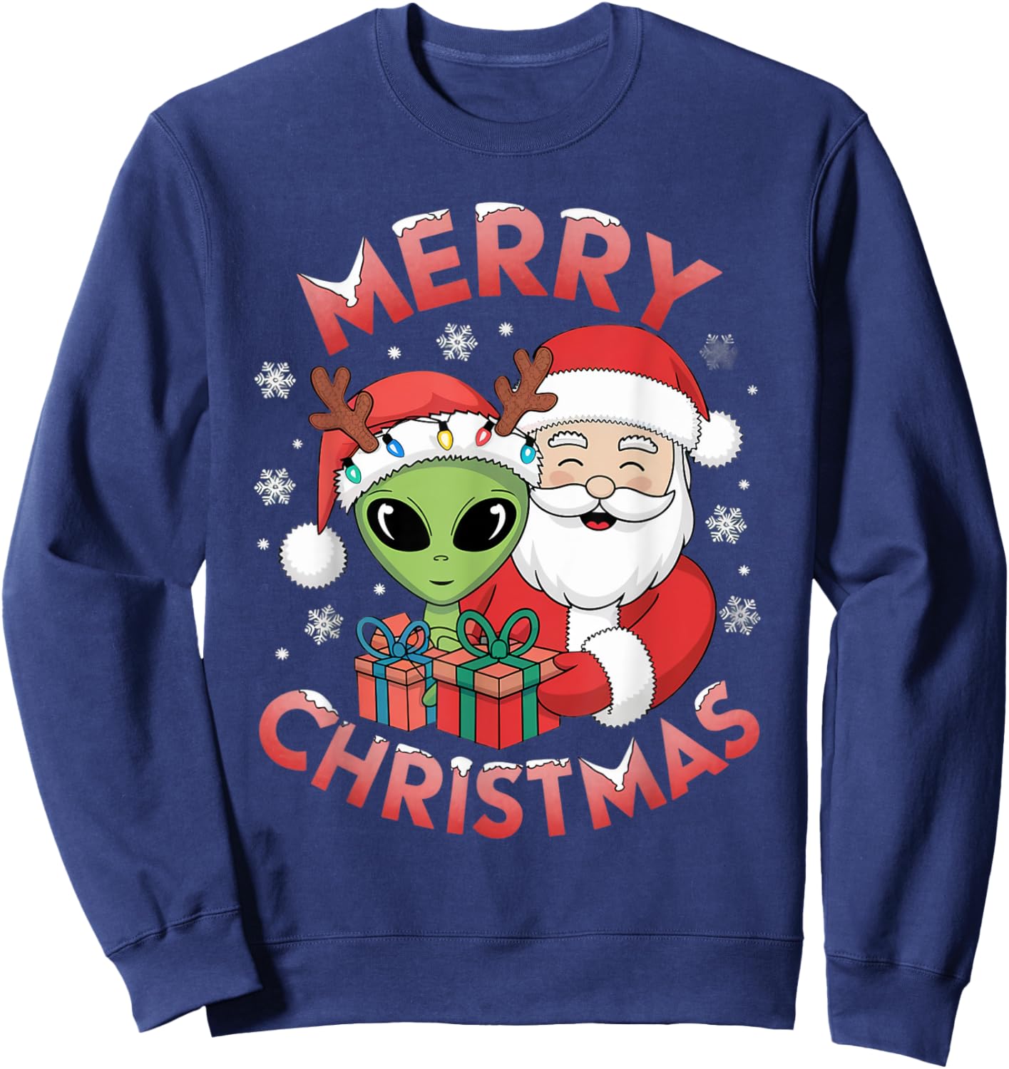 Cute Xmas Alien Santa on Alien Christmas Sweatshirt - Sweatshirt | Navy