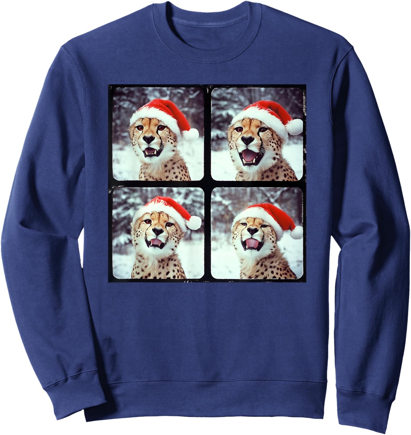Cheetah With Santa Hat Zoo Animal Safari Cheetah Christmas Sweatshirt - Sweatshirt | Navy