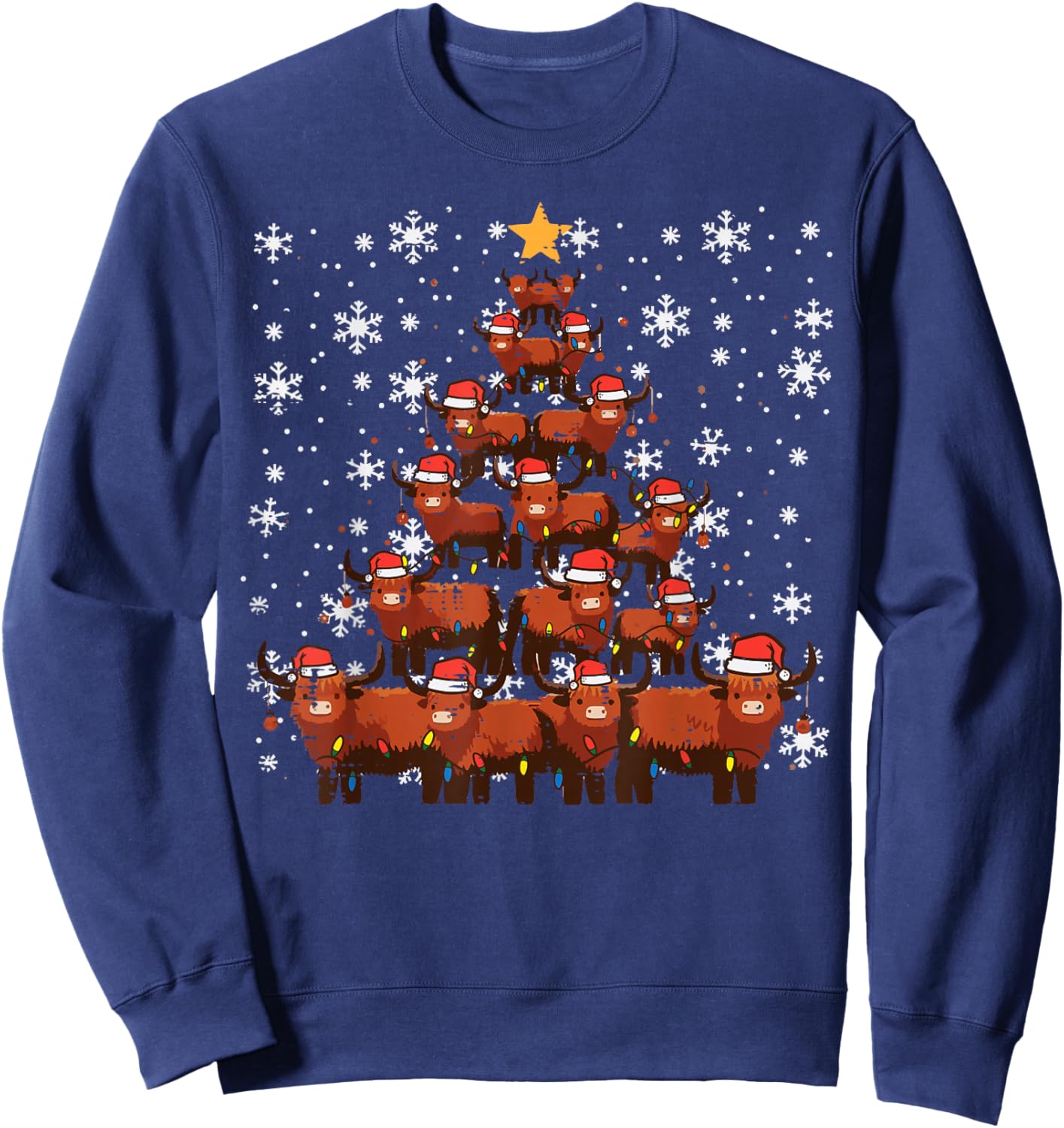 Highland Cows Christmas Tree Xmas Farm Farmer Men Women Kids Sweatshirt - Sweatshirt | Navy