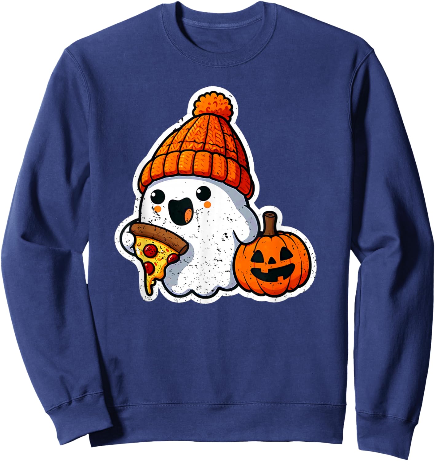 Halloween Ghost Pizza Foodie Cute Costume Girl Kids Women Sweatshirt - Sweatshirt | Navy