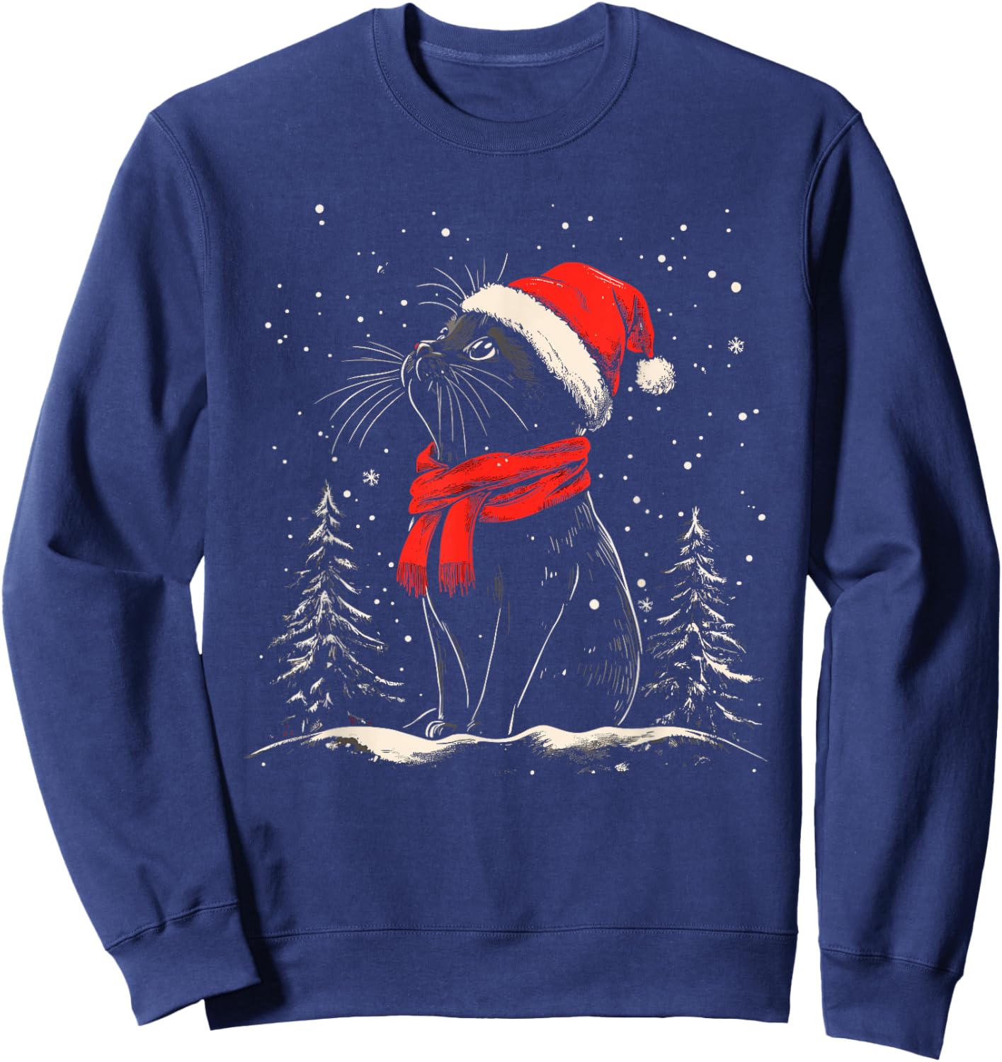 Black Cat Santa Hat Christmas Xmas Kitten Sweatshirt - Sweatshirt | Navy