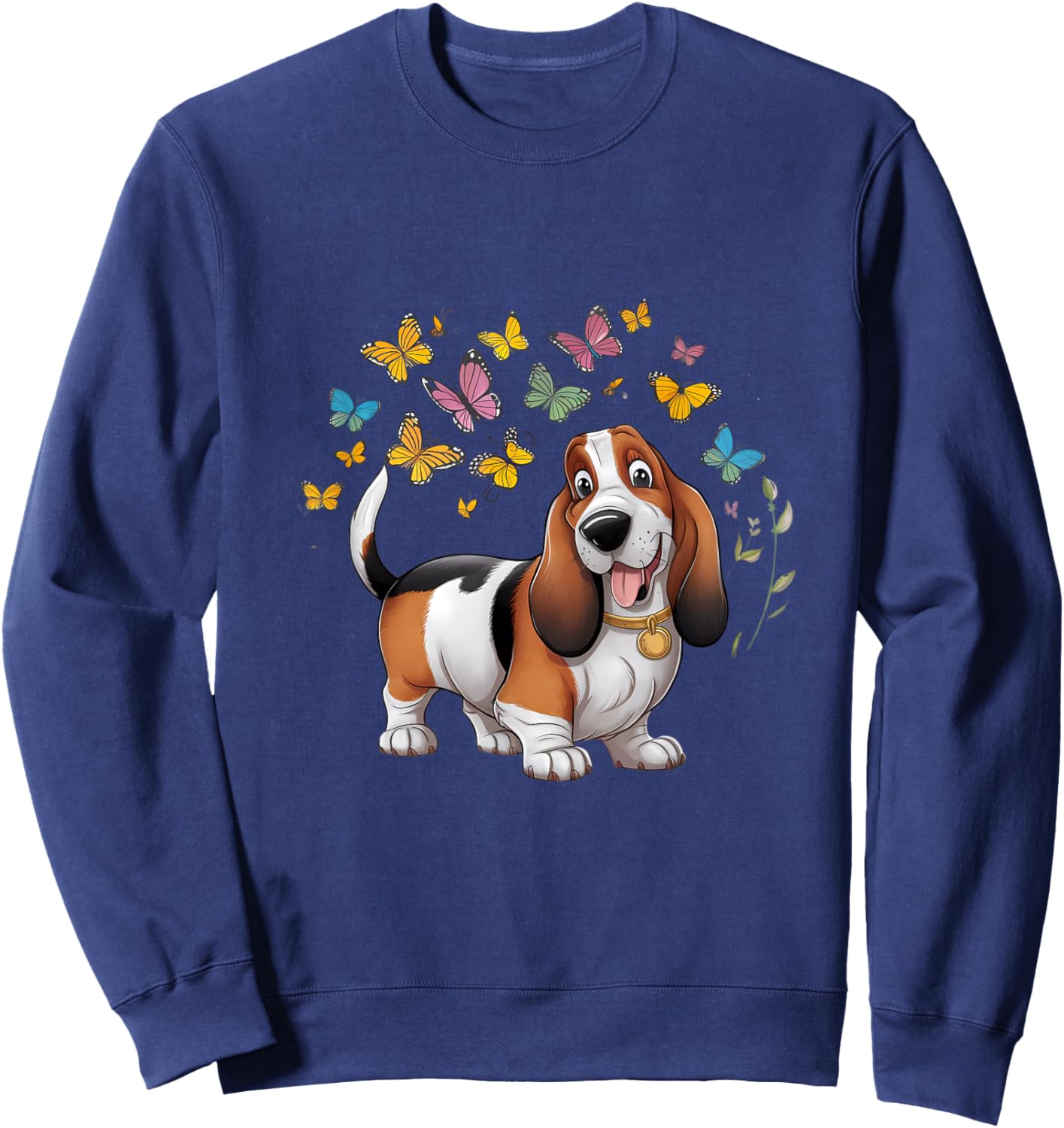 Basset hound dog with butterflies Sweatshirt - Sweatshirt | Navy