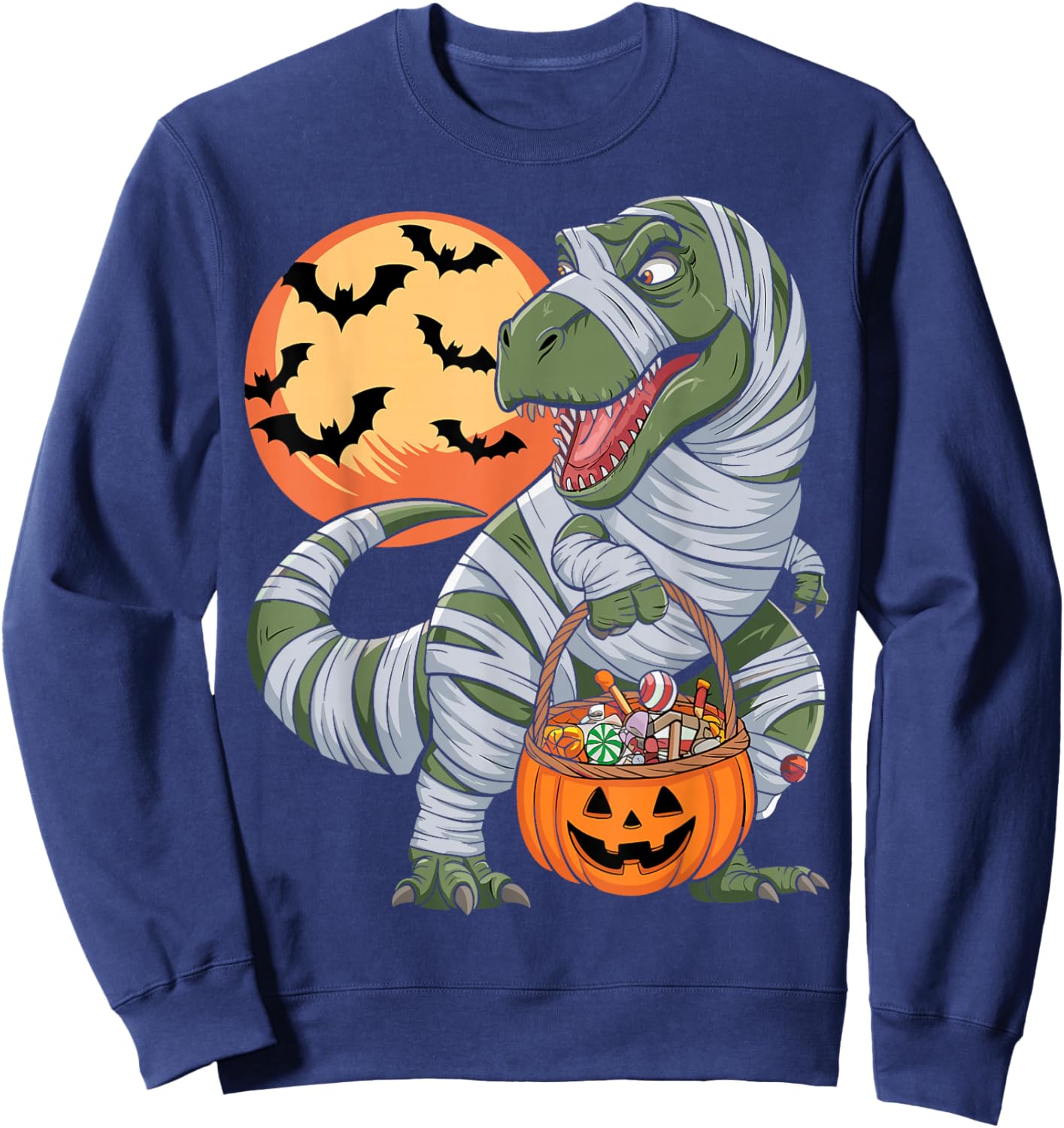 Halloween Boys Dinosaur T rex Mummy Pumpkin Sweatshirt - Sweatshirt | Navy