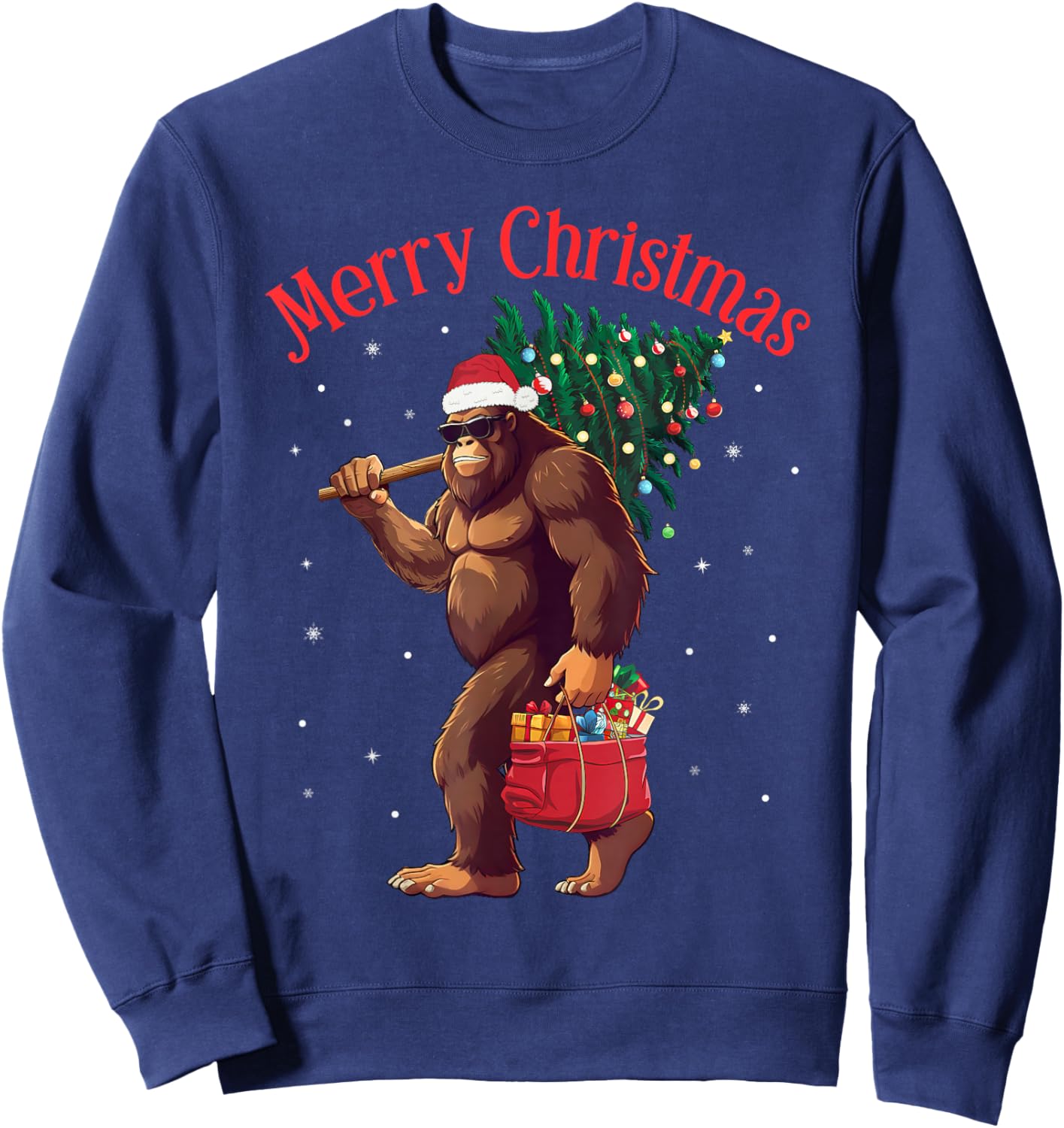 Bigfoot Merry Christmas Tree Lights Sasquatch Xmas Santa Sweatshirt - Sweatshirt | Navy