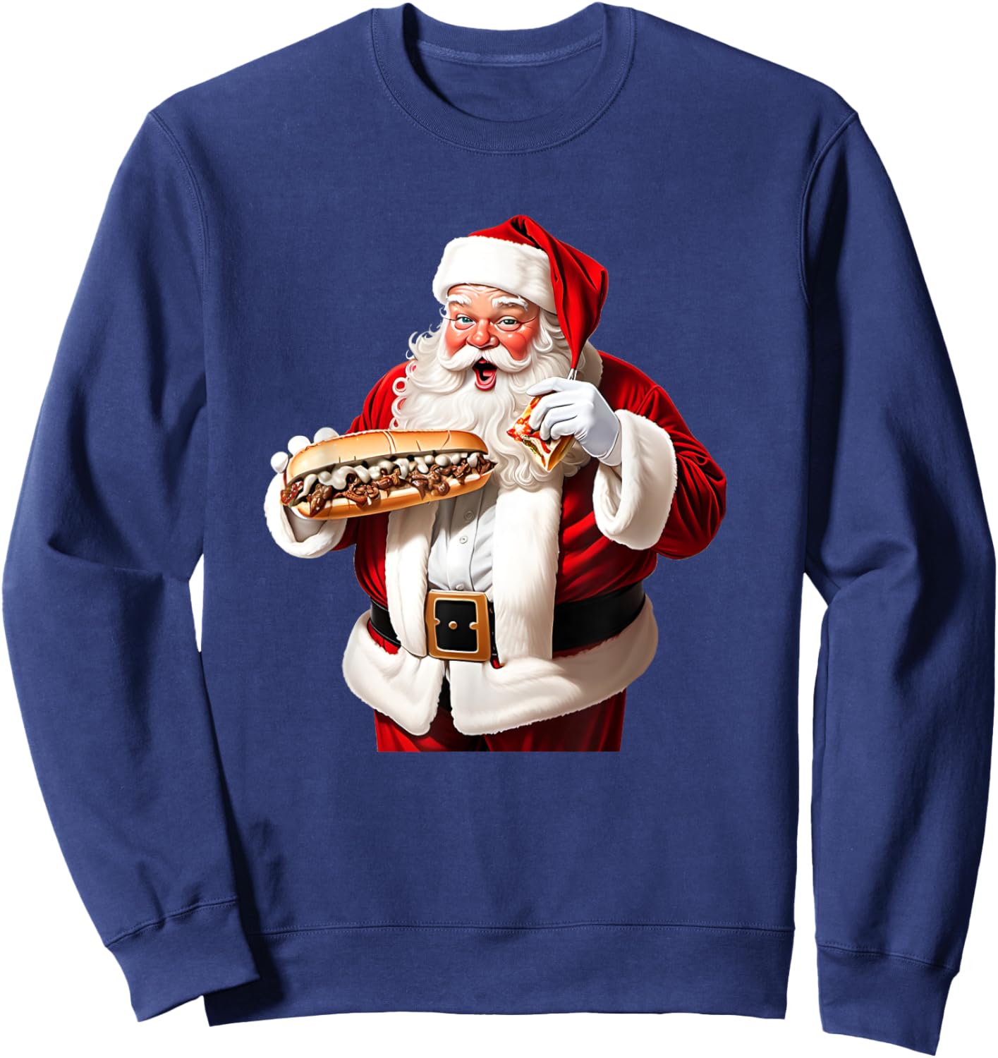 Santa Claus Eating a Philly Cheesesteak on Christmas Eve Sweatshirt - Sweatshirt | Navy