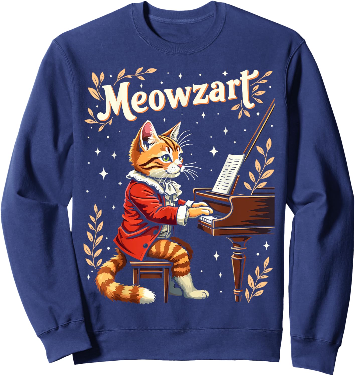 Meowzart Funny Mozart Classical Music Piano Funny Cat Pun Women Kids Sweatshirt - Sweatshirt | Navy