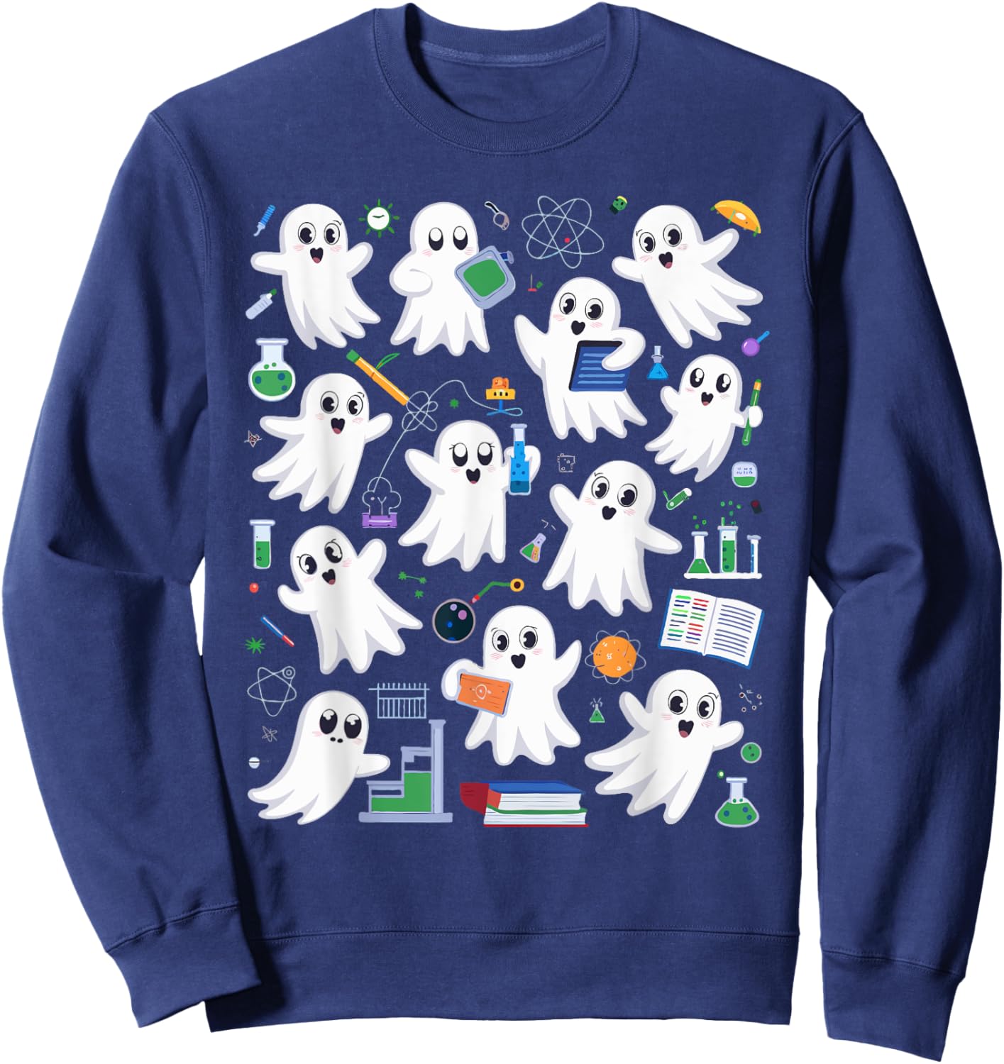Spooky Ghost Science Teacher Halloween Laboratory Teacher Sweatshirt - Sweatshirt | Navy