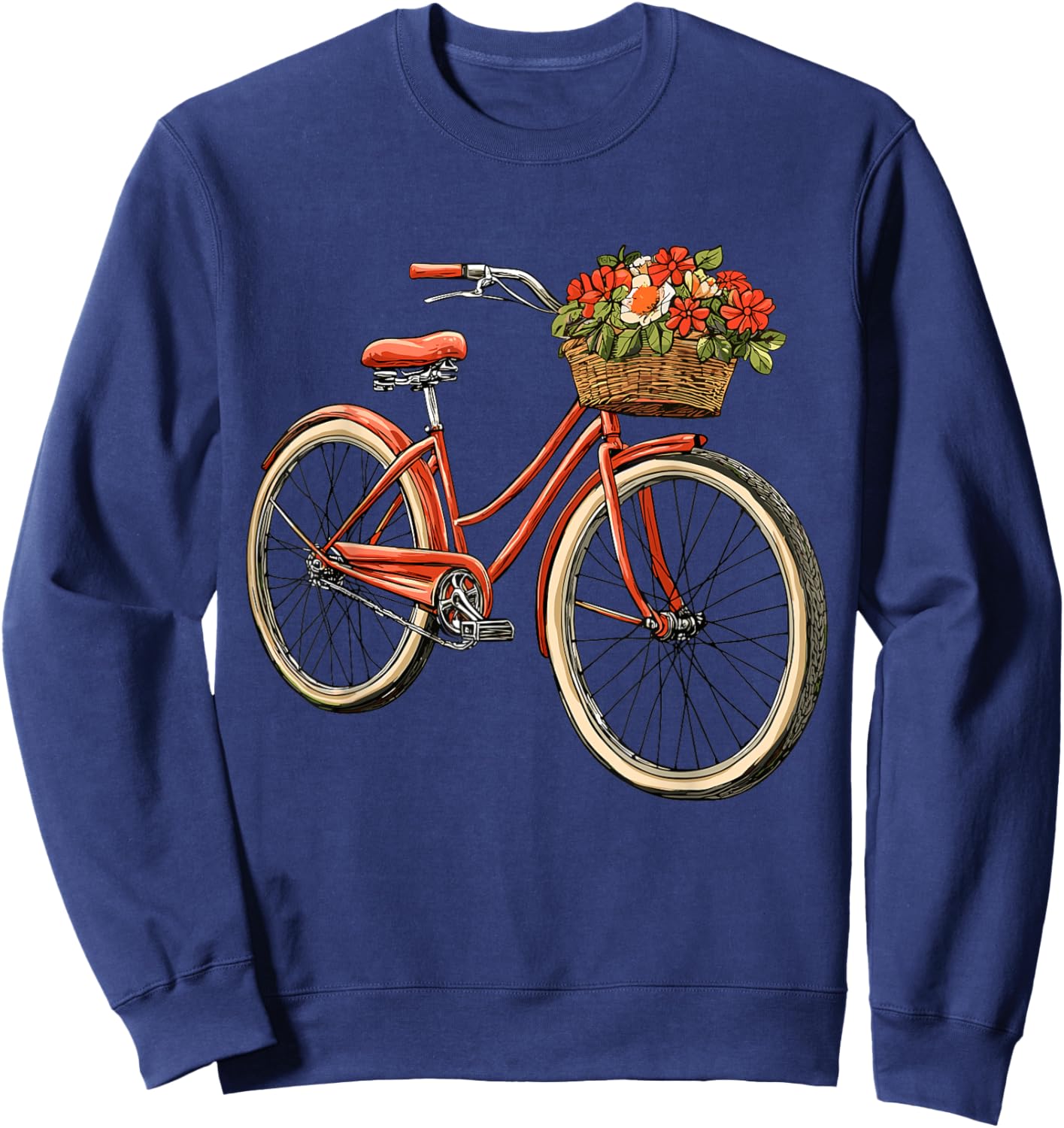 Bicycle with Basket of Flowers, Cyclist Sweatshirt - Sweatshirt | Navy