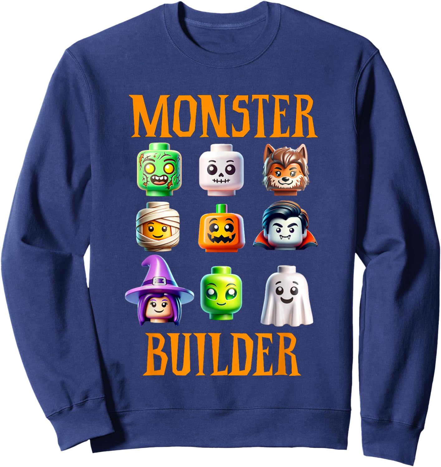 Halloween Buillding Brick Head Monster Builder Boys Kids Sweatshirt - Sweatshirt | Navy