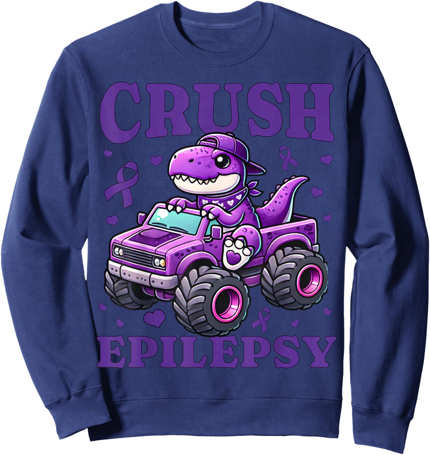 Crush Epilepsy Awareness For Kids Boys Girls Monster Truck Sweatshirt - Sweatshirt | Navy