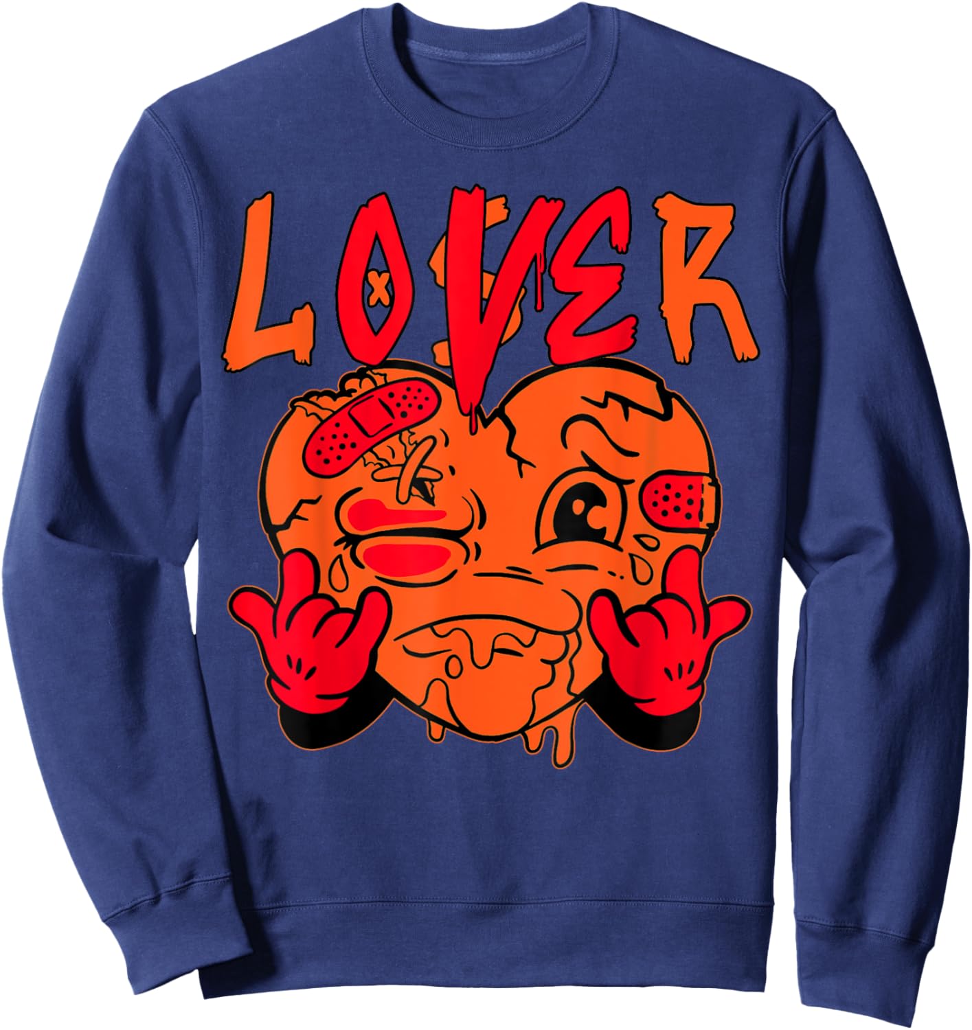 Orange Loser Lover Pink Drip Heart Matching Men Women Sweatshirt - Sweatshirt | Navy