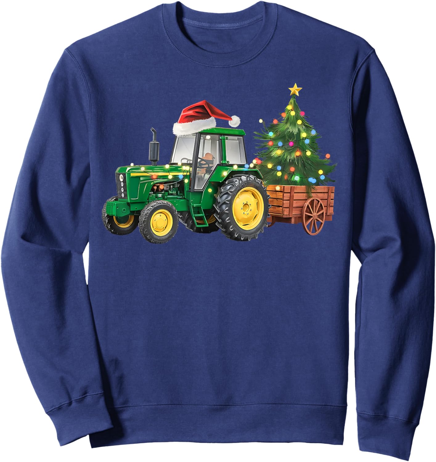 Christmas Farm Tractor Tree Lights Santa Hat Xmas Farmer Sweatshirt - Sweatshirt | Navy