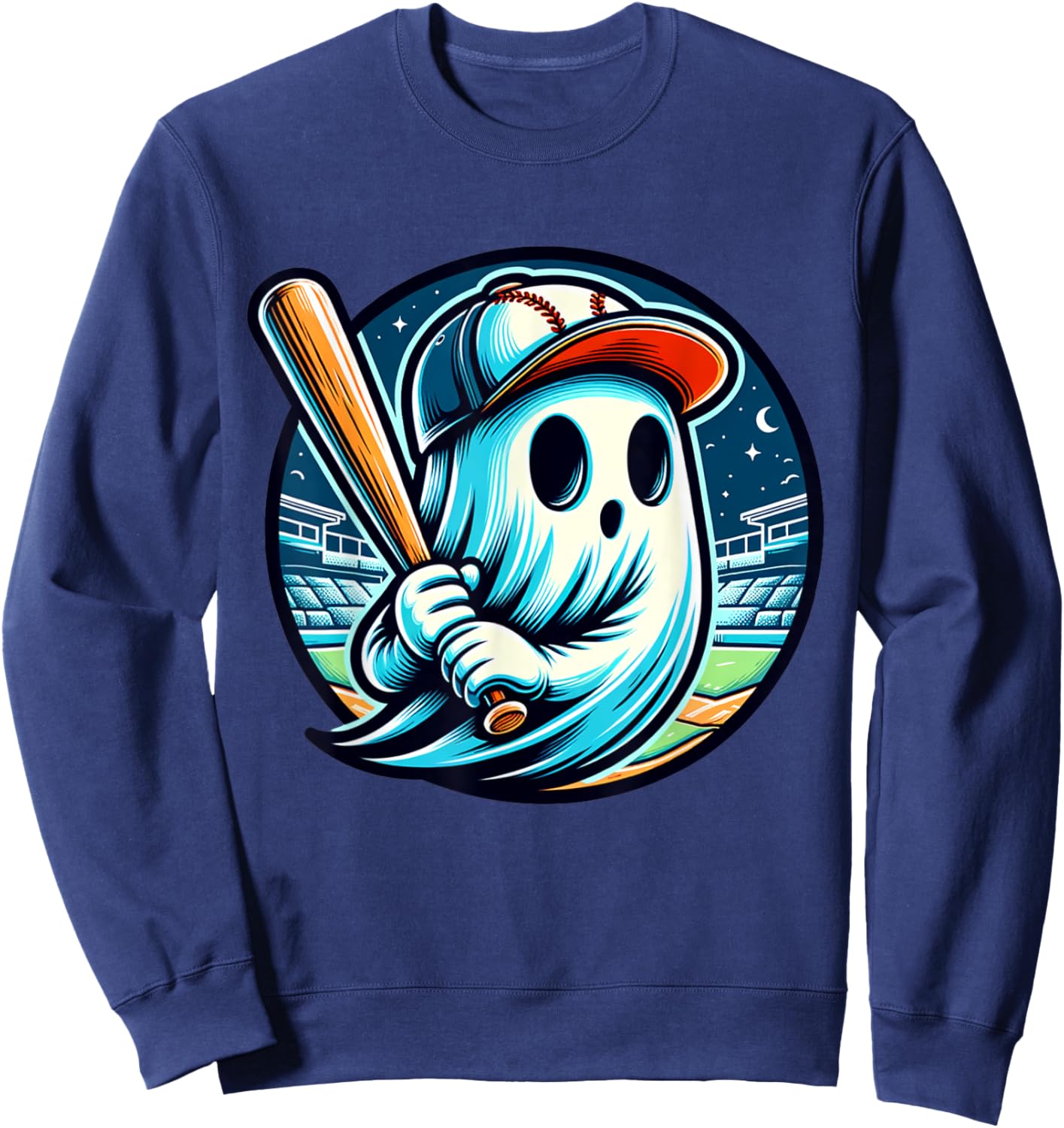 Funny Ghost Playing Baseball Halloween Boo Costume Boys Kids Sweatshirt - Sweatshirt | Navy