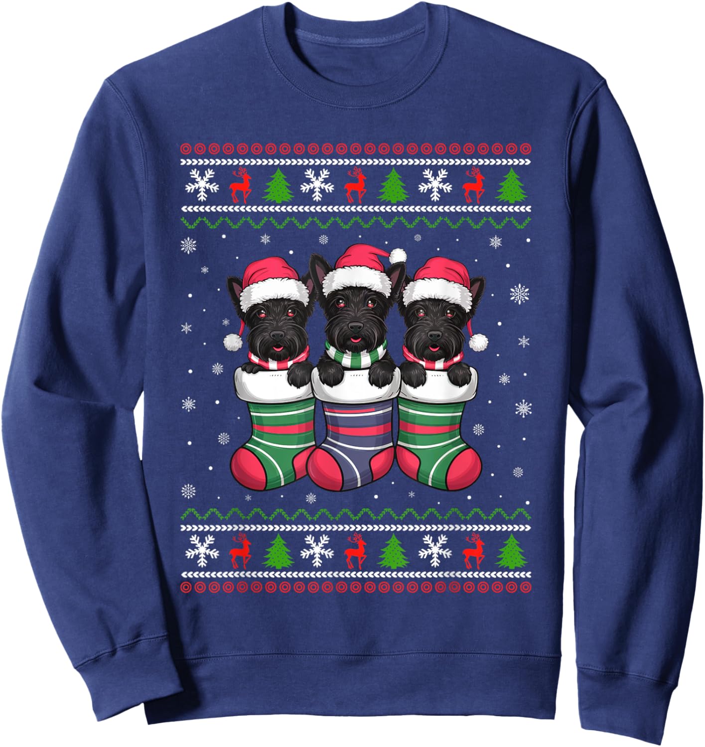 Ugly Xmas Sweater Scottie Dog In Christmas Socks Men Women Kids Sweatshirt - Sweatshirt | Navy