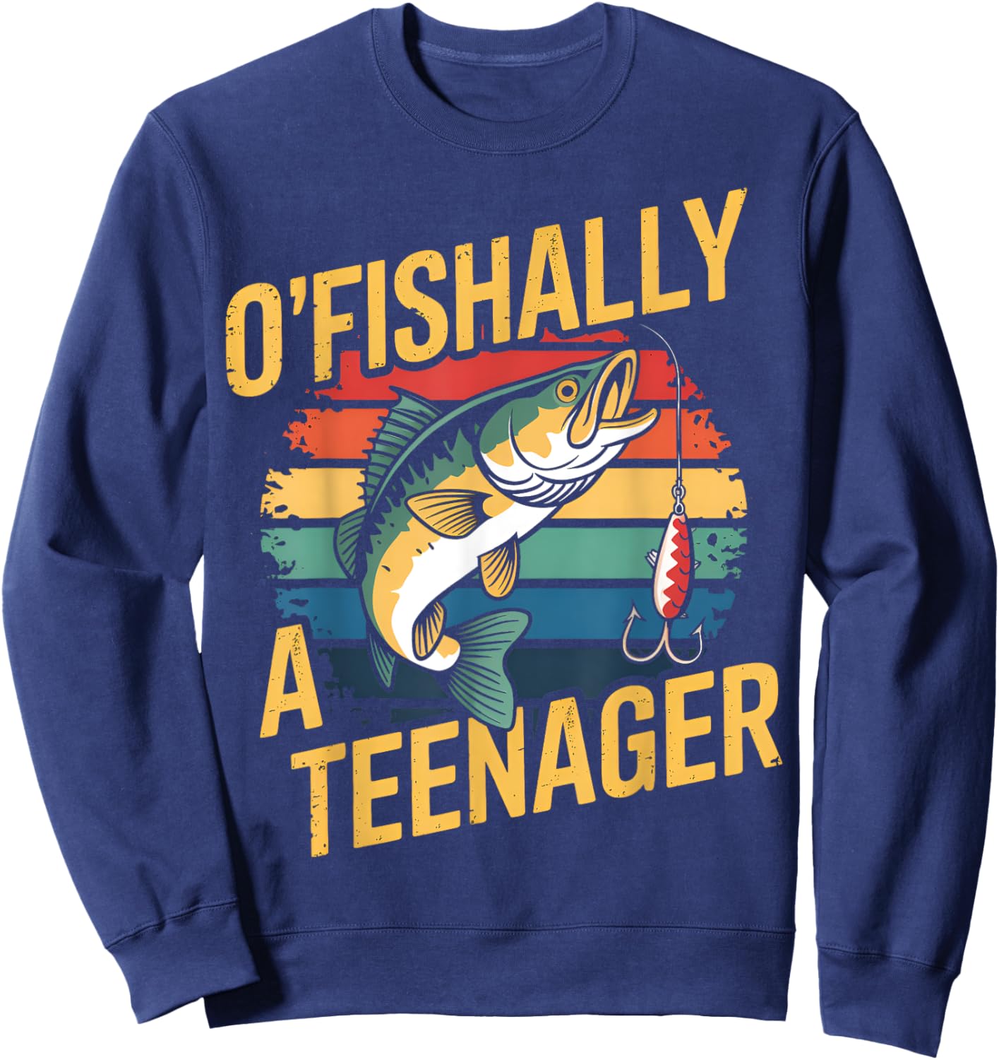 Vintage O'Fishally A Teenager Bass Fishing Sweatshirt - Sweatshirt | Navy