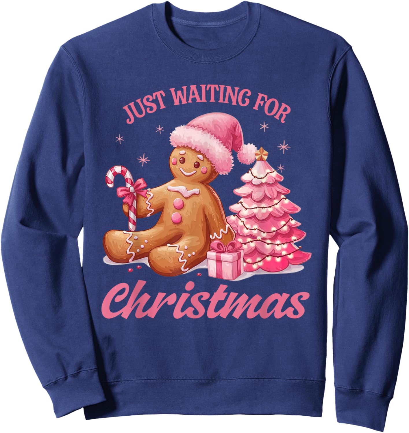Cute Preppy Pink Gingerbread Man Candy Canes Christmas Tree Sweatshirt - Sweatshirt | Navy