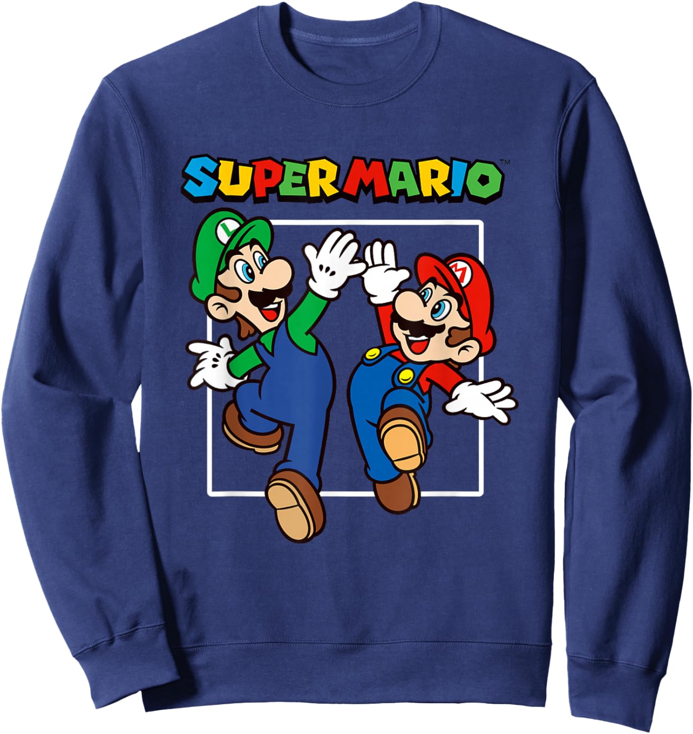 Super Mario Bros Big Jump High Five Retro Portrait Sweatshirt - Sweatshirt | Navy