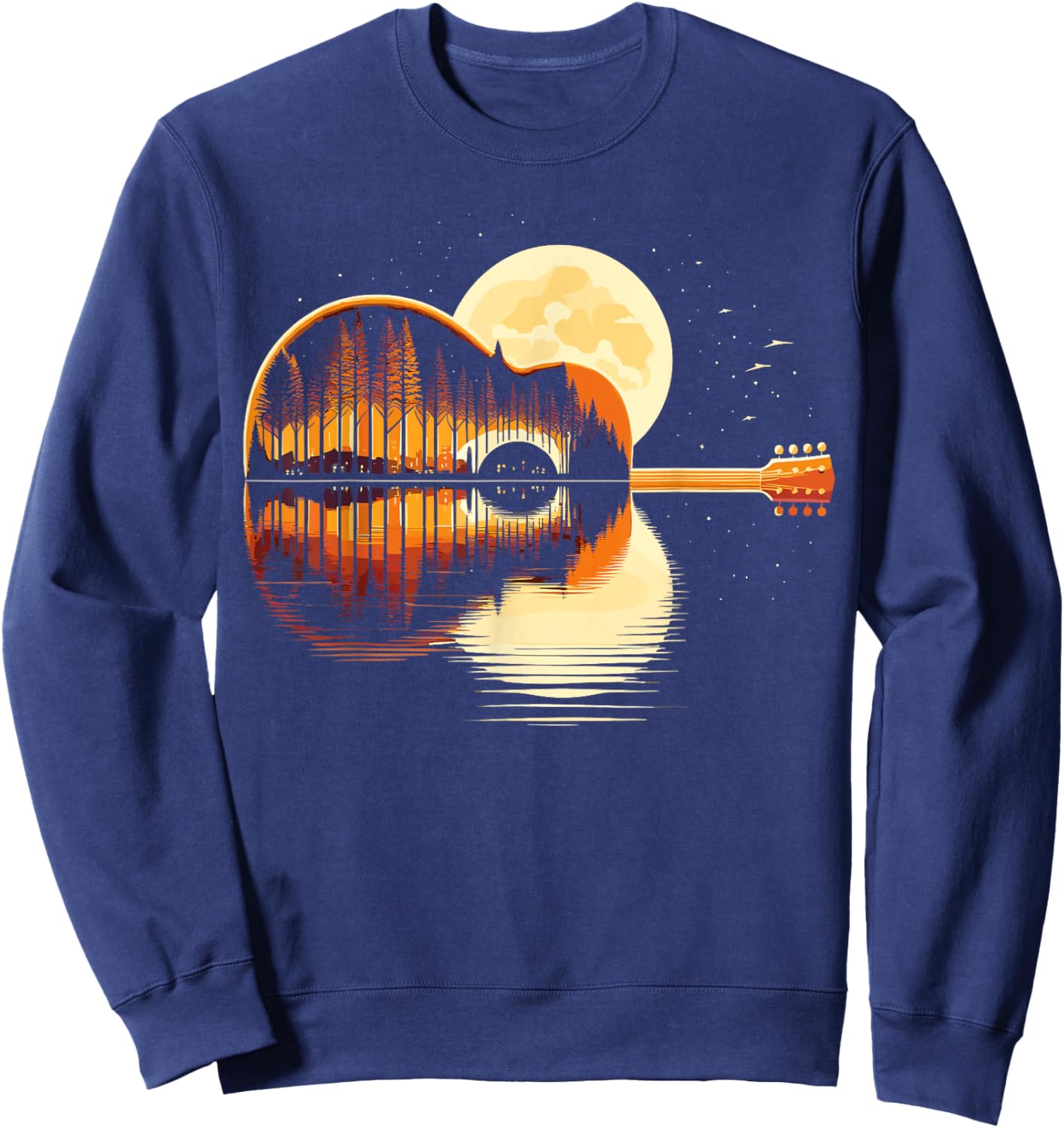 Guitar Nature Moon Retro Guitarist Acoustic Sweatshirt - Sweatshirt | Navy