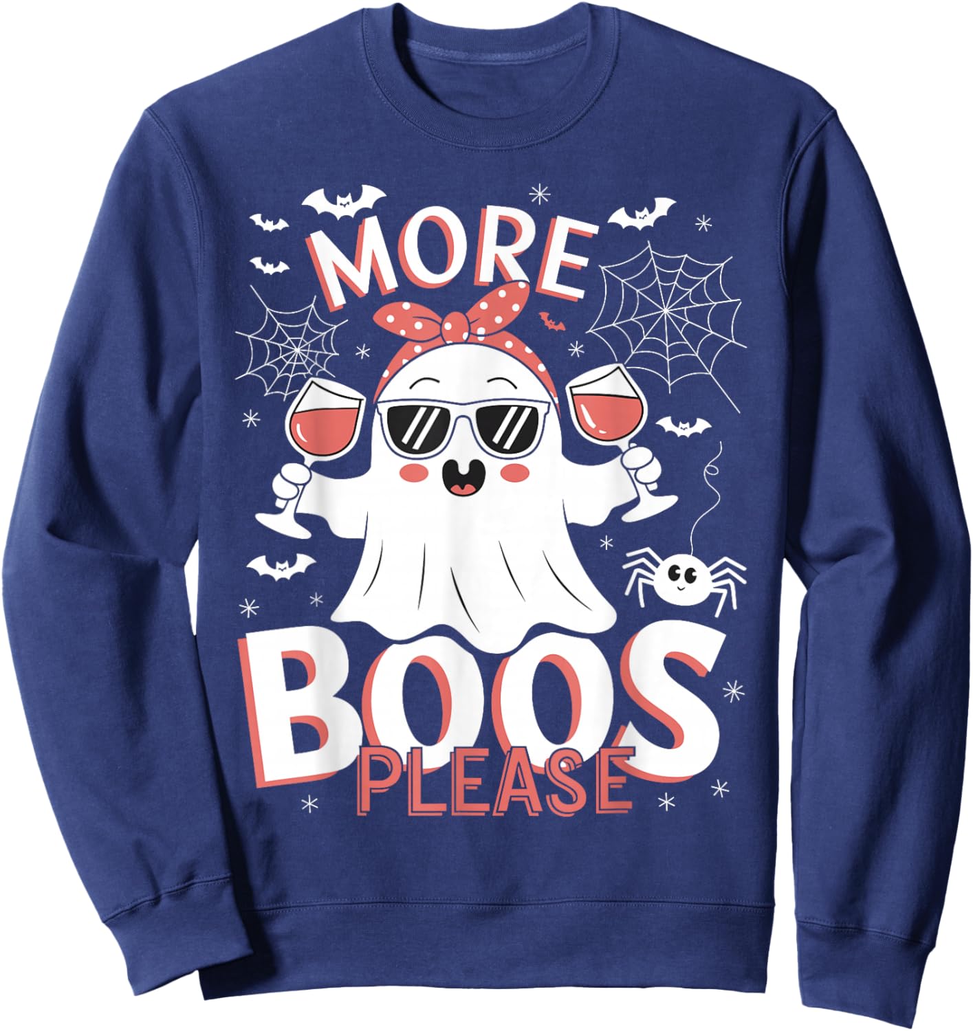 More Boos Please Ghost Wine Halloween Drinking Costume Sweatshirt - Sweatshirt | Navy