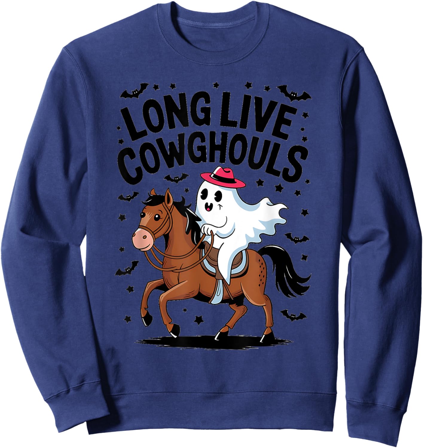 Long Live Cowghouls Spooky Cowgirl Riding Ghost Horse Sweatshirt - Sweatshirt | Navy