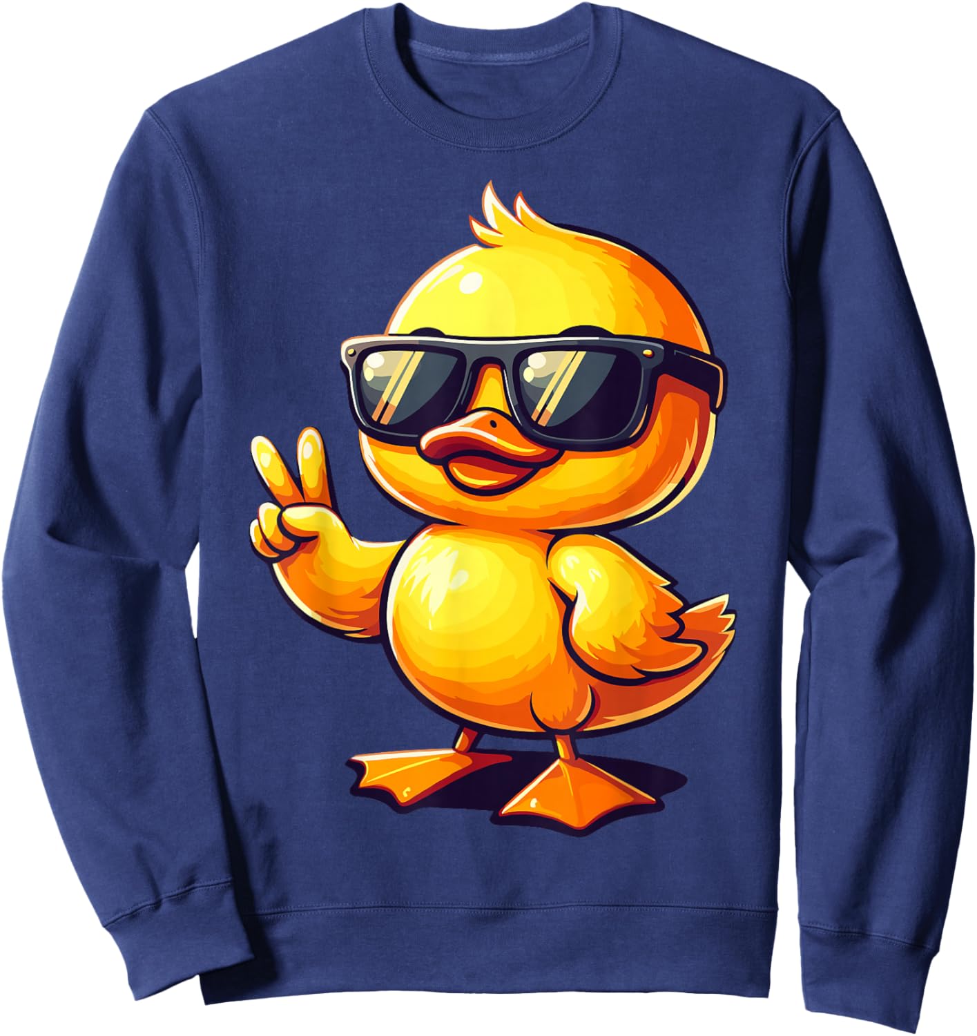 Cool Retro Yellow Rubber Duck in 70s 80s Funny Duck Sweatshirt - Sweatshirt | Navy