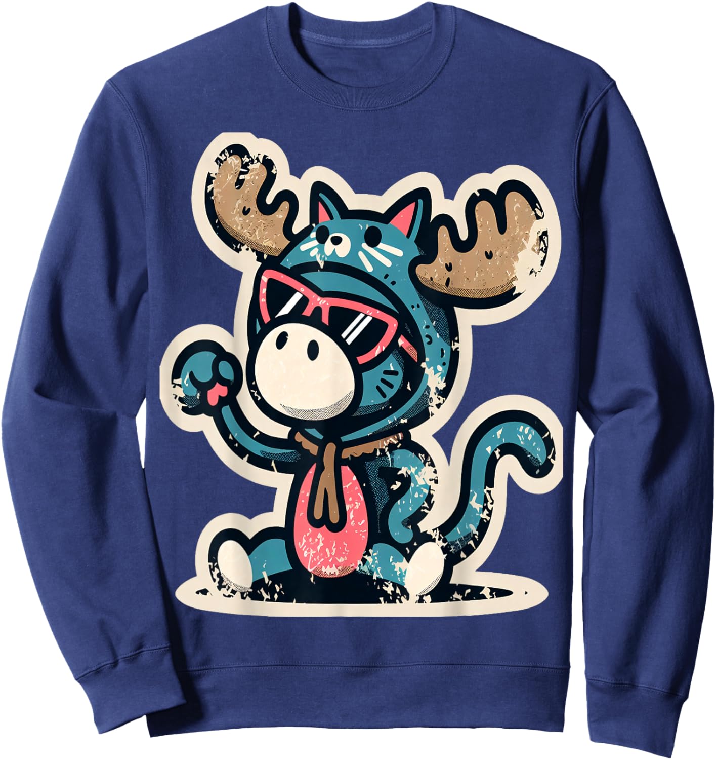 Cute Moose in Cat Costume Sweatshirt - Sweatshirt | Navy