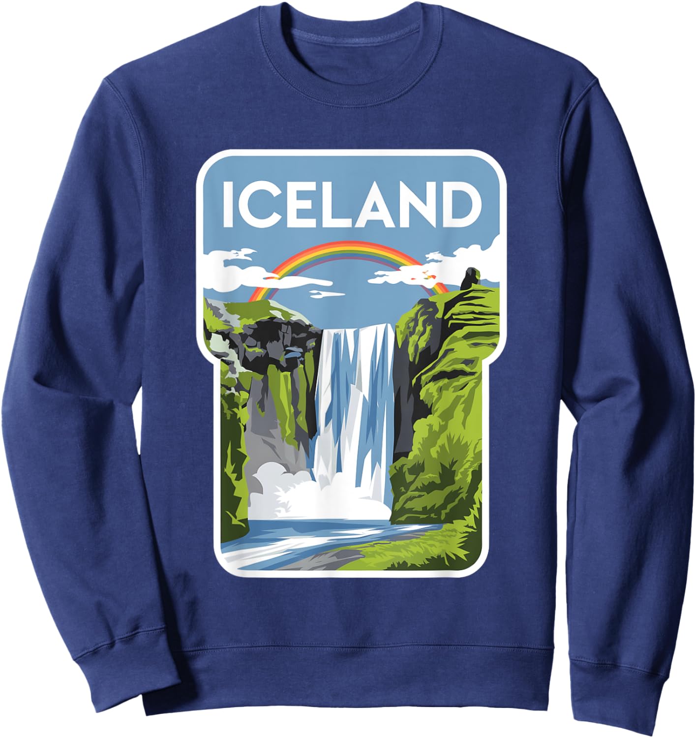 Iceland Waterfall and Rainbow Graphic for Nature Lovers Sweatshirt - Sweatshirt | Navy