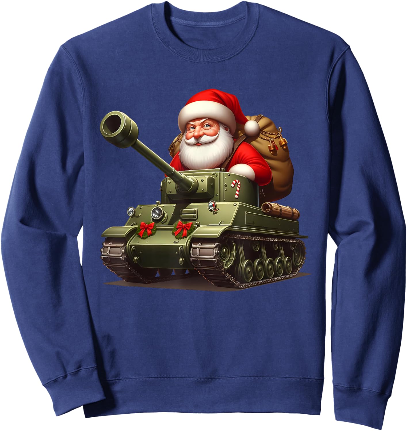Christmas Santa On A Military Tank, Xmas Tank Sweatshirt - Sweatshirt | Navy